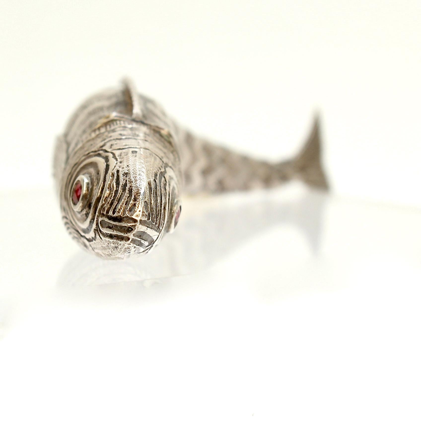 Women's or Men's 18th or 19th Century Continental Articulated Fish Form Silver Vinaigrette Box