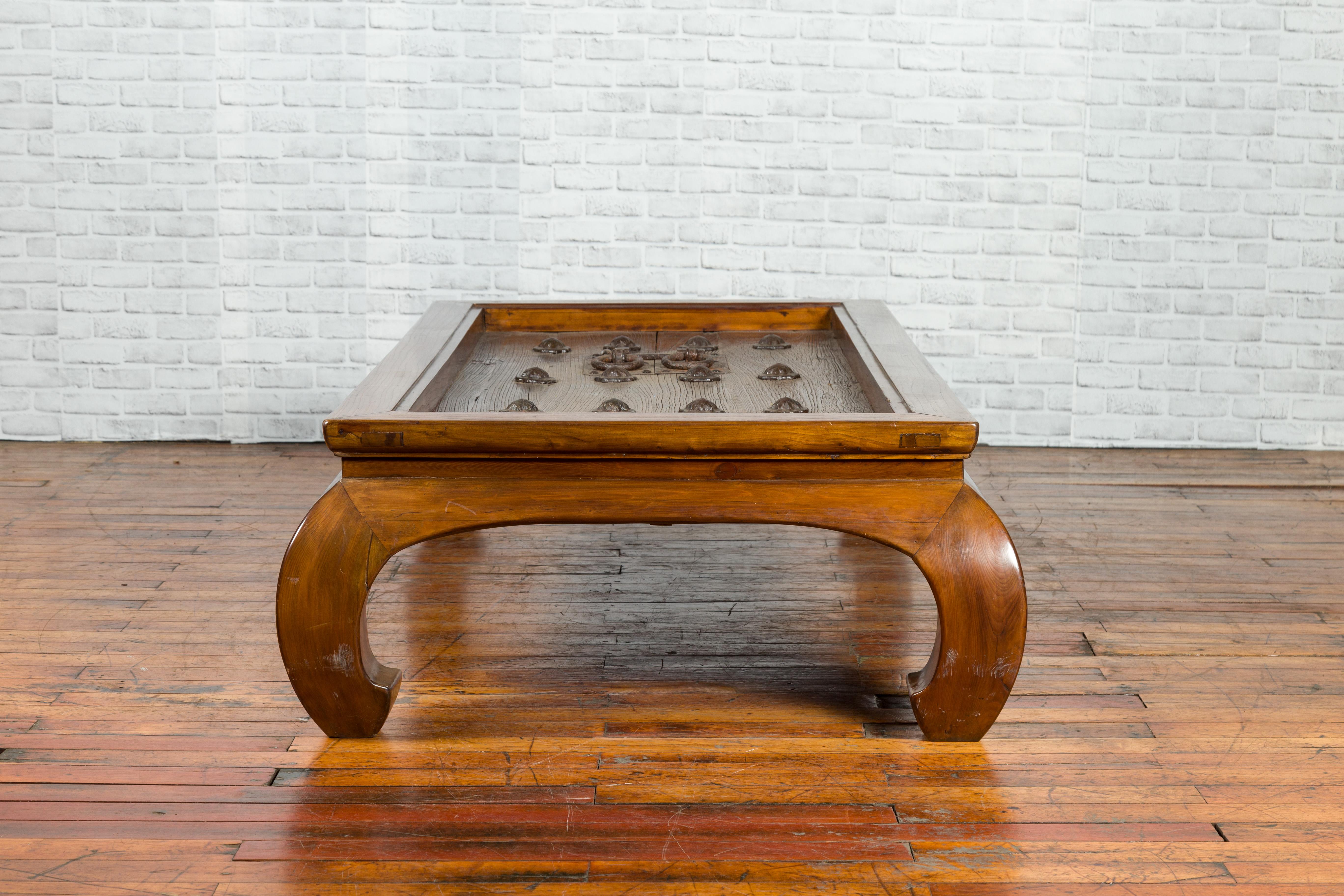 18th or 19th Century Elm Doors with Iron Hardware Made into a Coffee Table For Sale 1