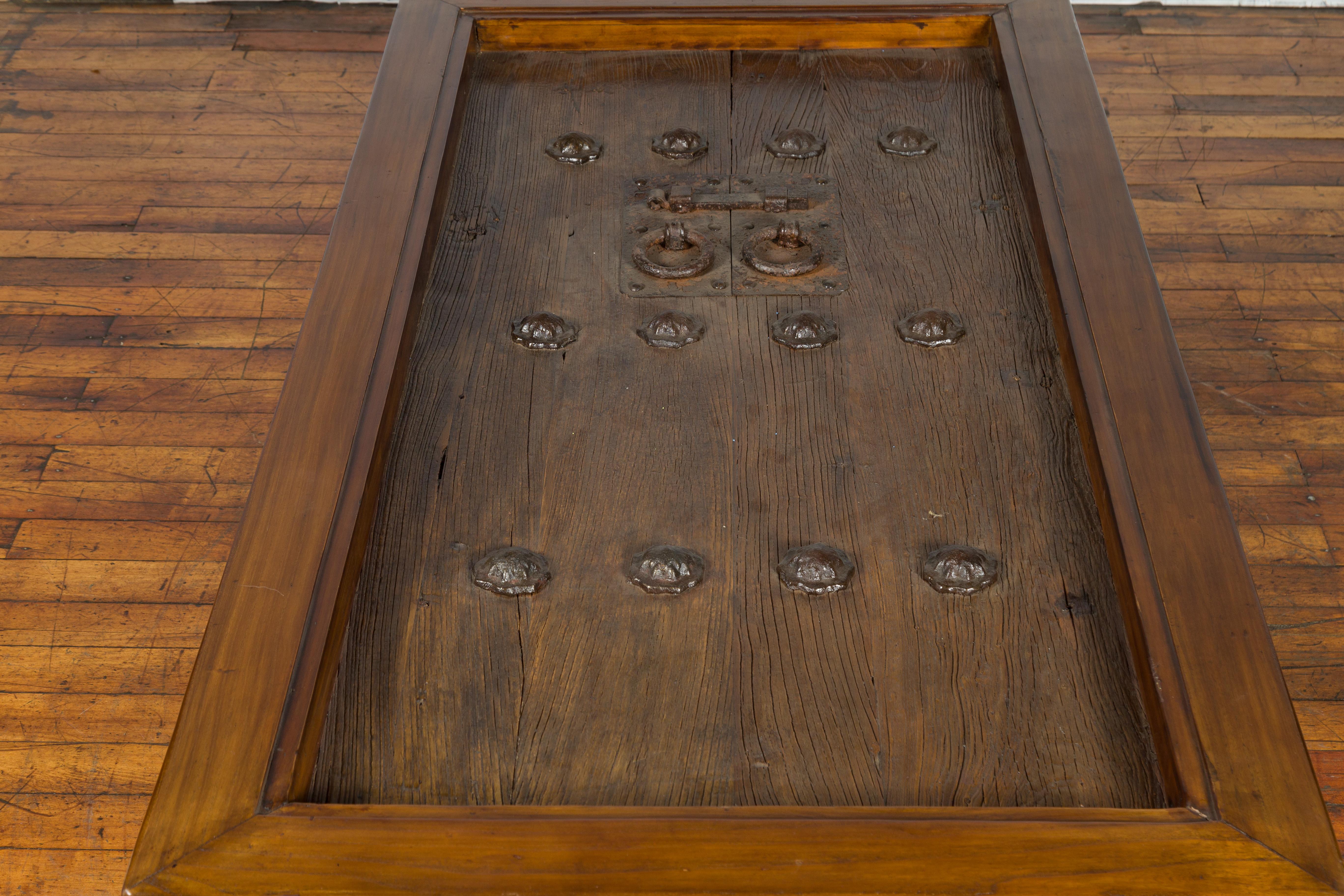 18th or 19th Century Elm Doors with Iron Hardware Made into a Coffee Table For Sale 3