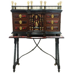 Used 18th Original Italian Cabinet on Stand, Baroque Bargueno with Carey Inlays