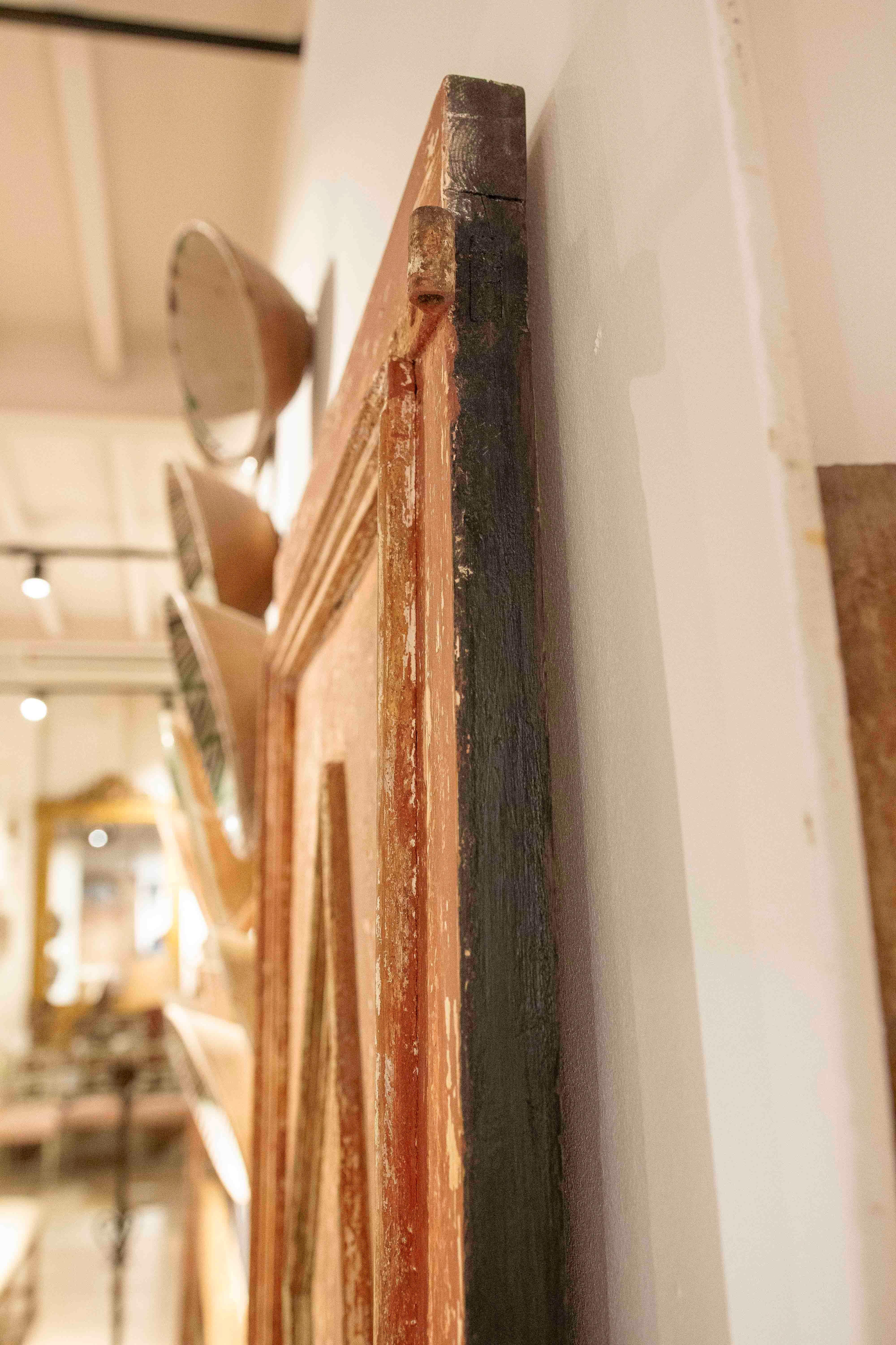 Hand-Painted 18th Pair of Antique Doors with Diamond Motif and Original Patina For Sale
