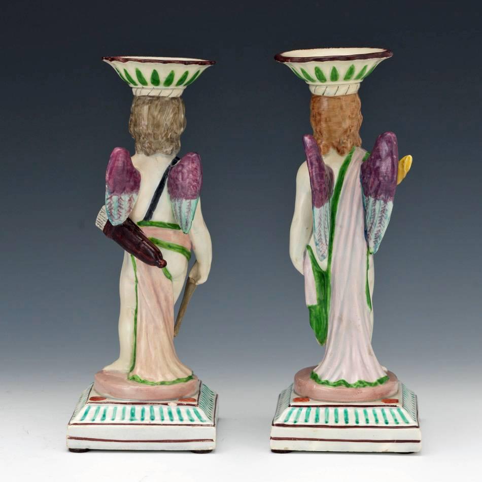 Late 18Century English Pearlware Pottery Figural Candlesticks 1