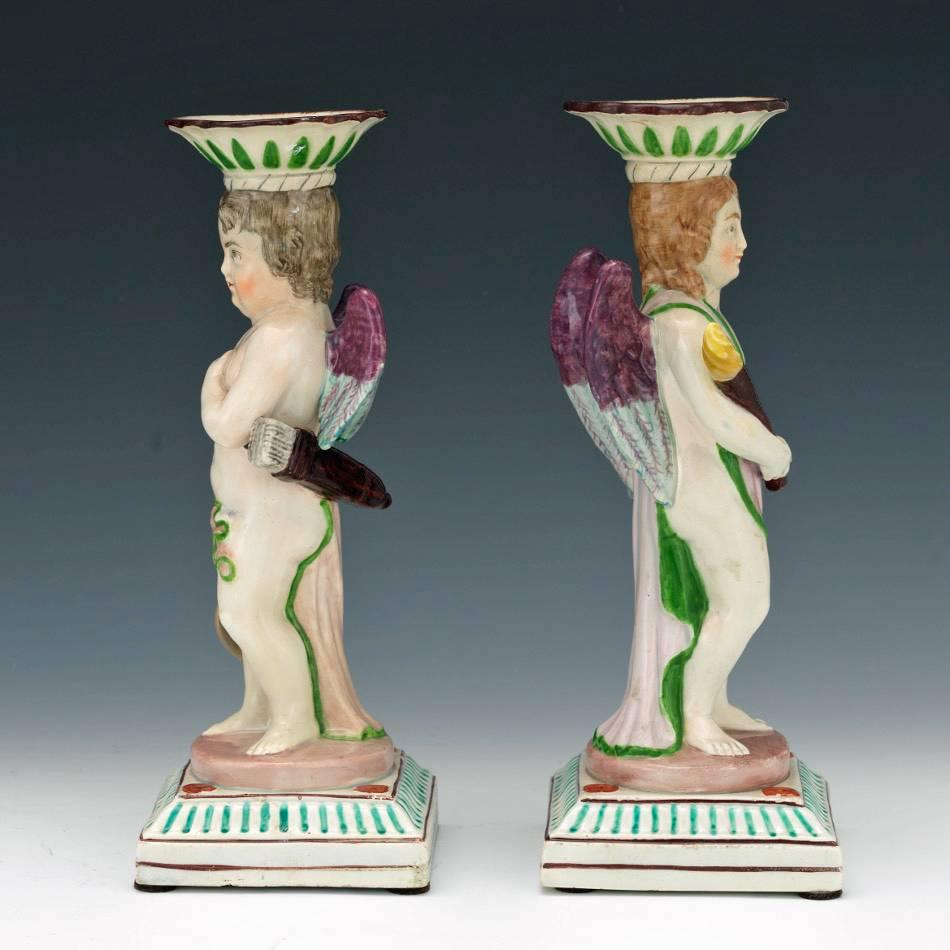 Late 18Century English Pearlware Pottery Figural Candlesticks 2