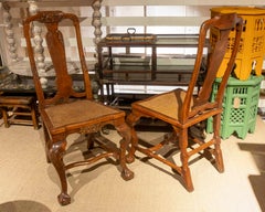 18th Pair of English Queen Anne Style Chairs in Wood and Cane