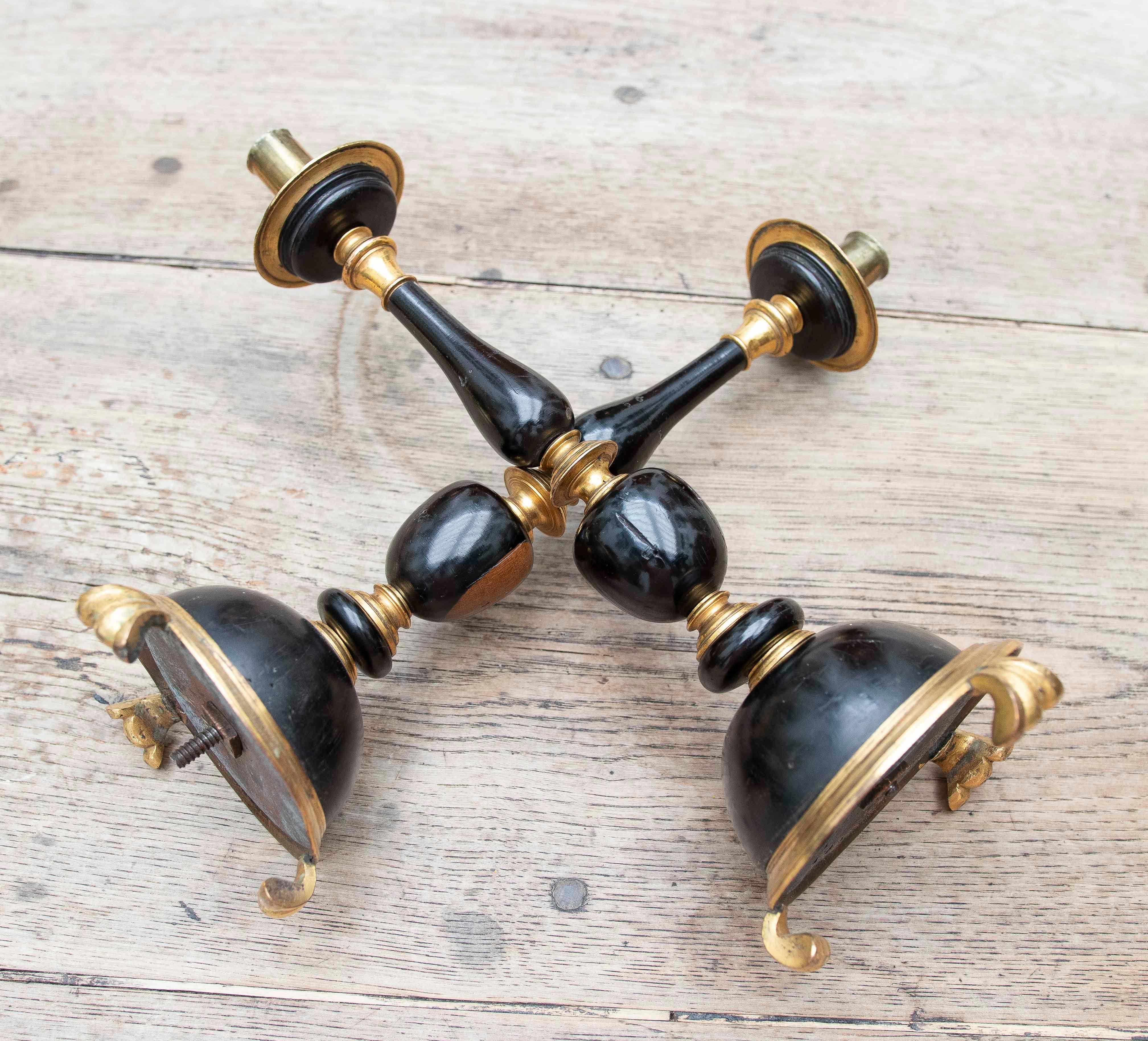 18th Pair of Wooden Axe-holders with Gilt Nronze Decorations For Sale 5