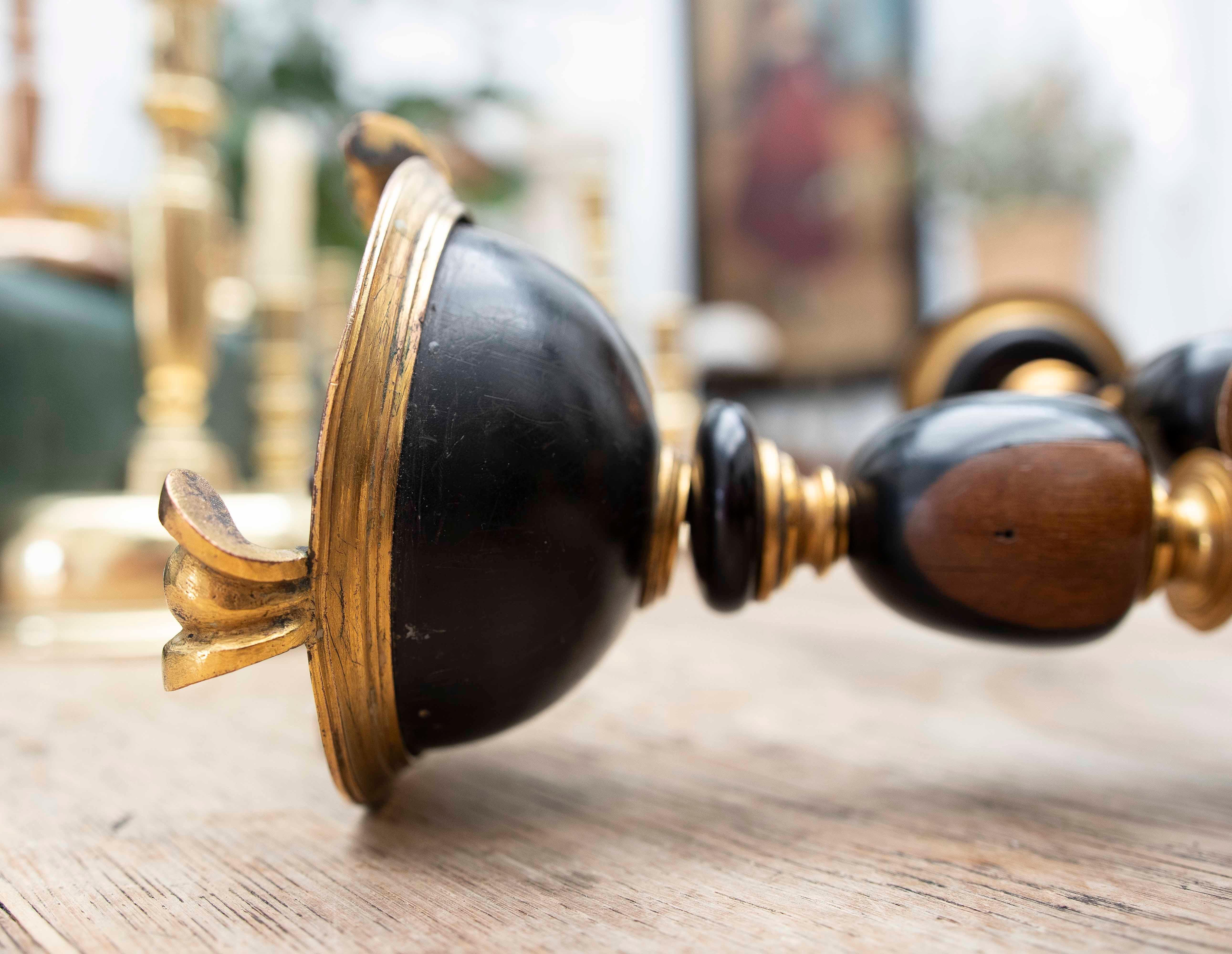 18th Pair of Wooden Axe-holders with Gilt Nronze Decorations For Sale 7