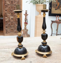 18th Pair of Wooden Axe-holders with Gilt Nronze Decorations