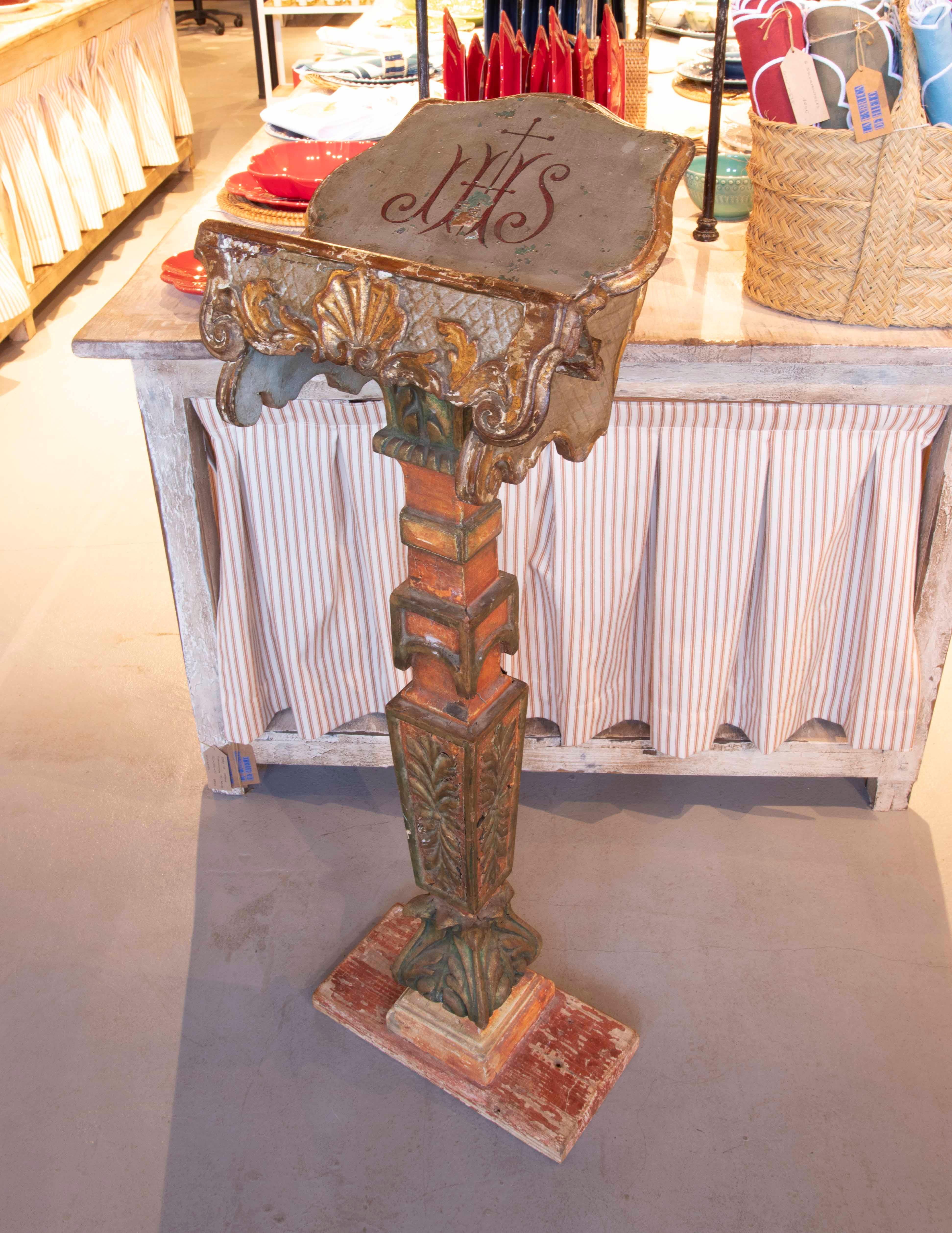 Spanish 18th Polychrome Baroque Mass Lectern in Carved Wood For Sale