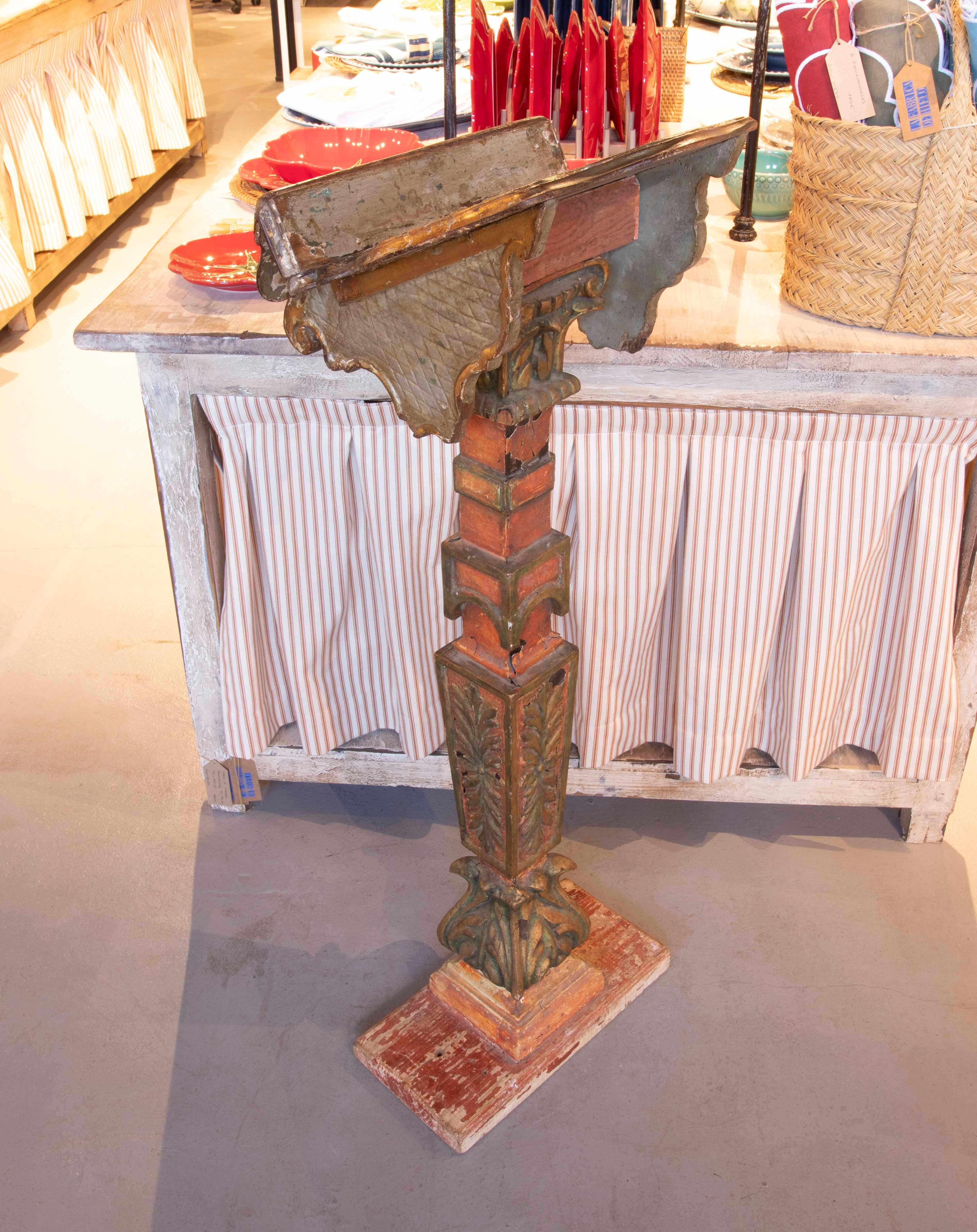 Hand-Carved 18th Polychrome Baroque Mass Lectern in Carved Wood For Sale