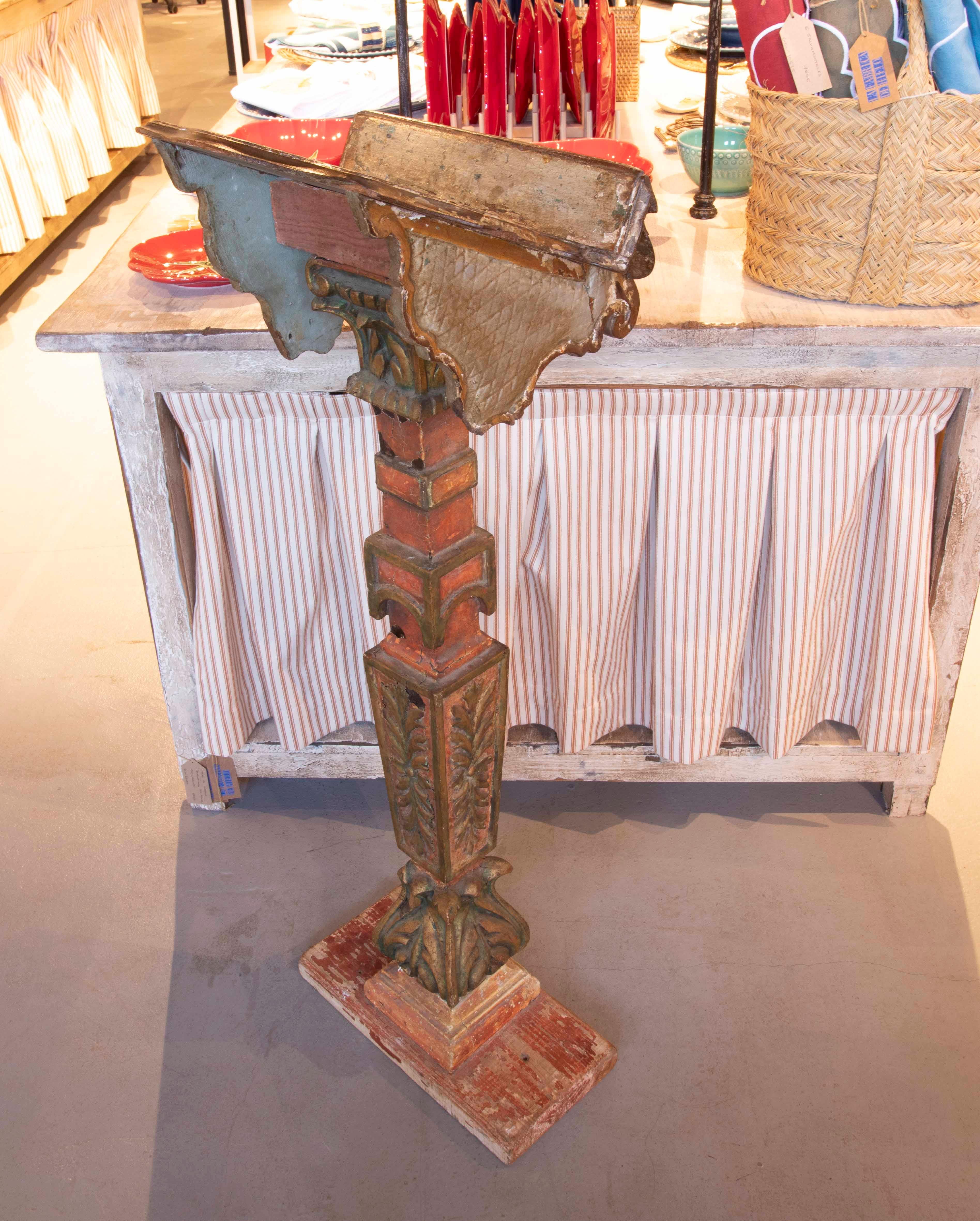 18th Polychrome Baroque Mass Lectern in Carved Wood In Good Condition For Sale In Marbella, ES