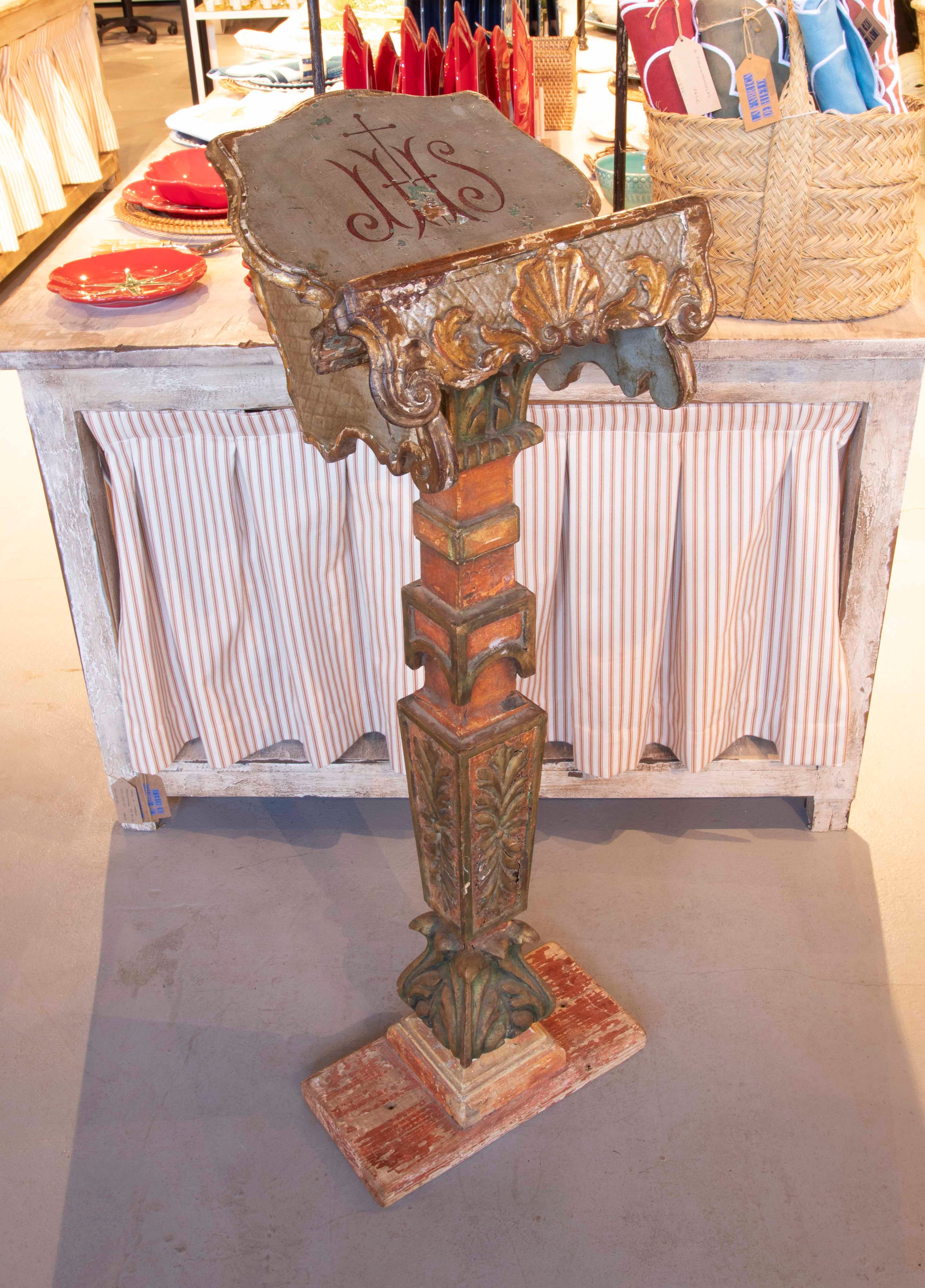 18th Polychrome Baroque Mass Lectern in Carved Wood For Sale