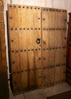 18th Rustic Style Large Antique Double Wooden Door with Wrought Iron Nails