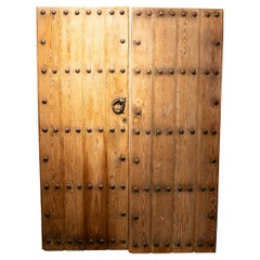 18th Rustic Style Large Antique Double Wooden Door with Wrought Iron Nails