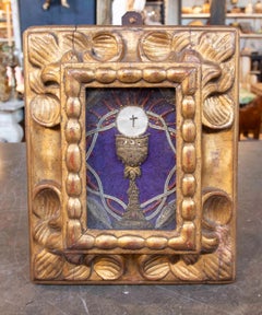 18th Sacred Reliquary with Chalice and Consecrated Host in a Carved Gilt Frame