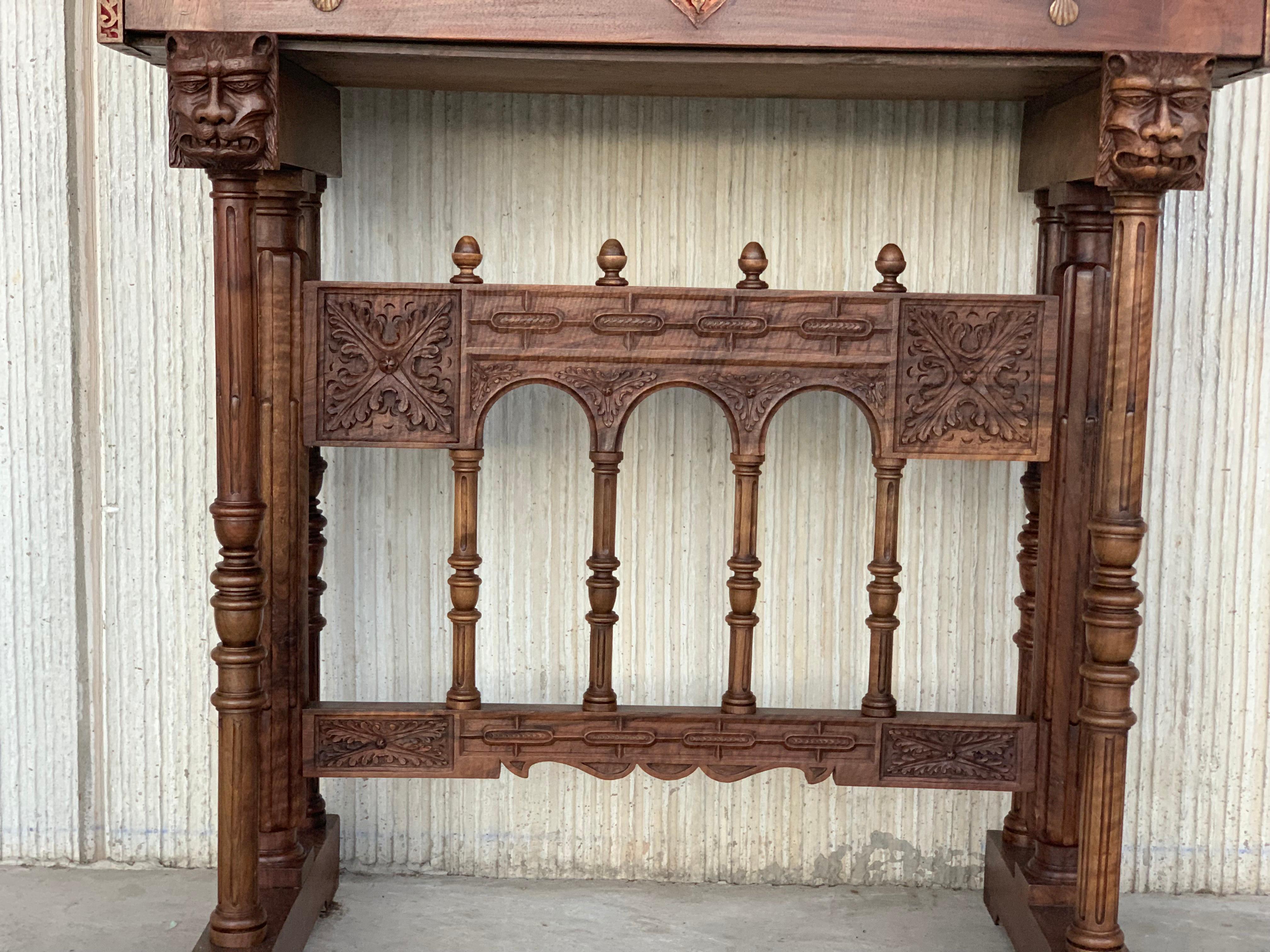 18th Spanish Bargueno of Columns with Foot Bridge, Cabinet on Stand 9