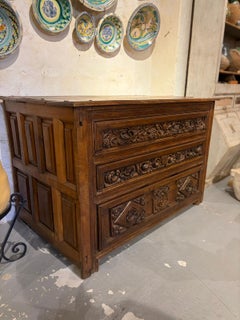 18th Spanish Baroque Sacristy Chest of Drawers Made of Carved Wood