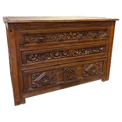 18th Spanish Baroque Sacristy Chest of Drawers Made of Carved Wood