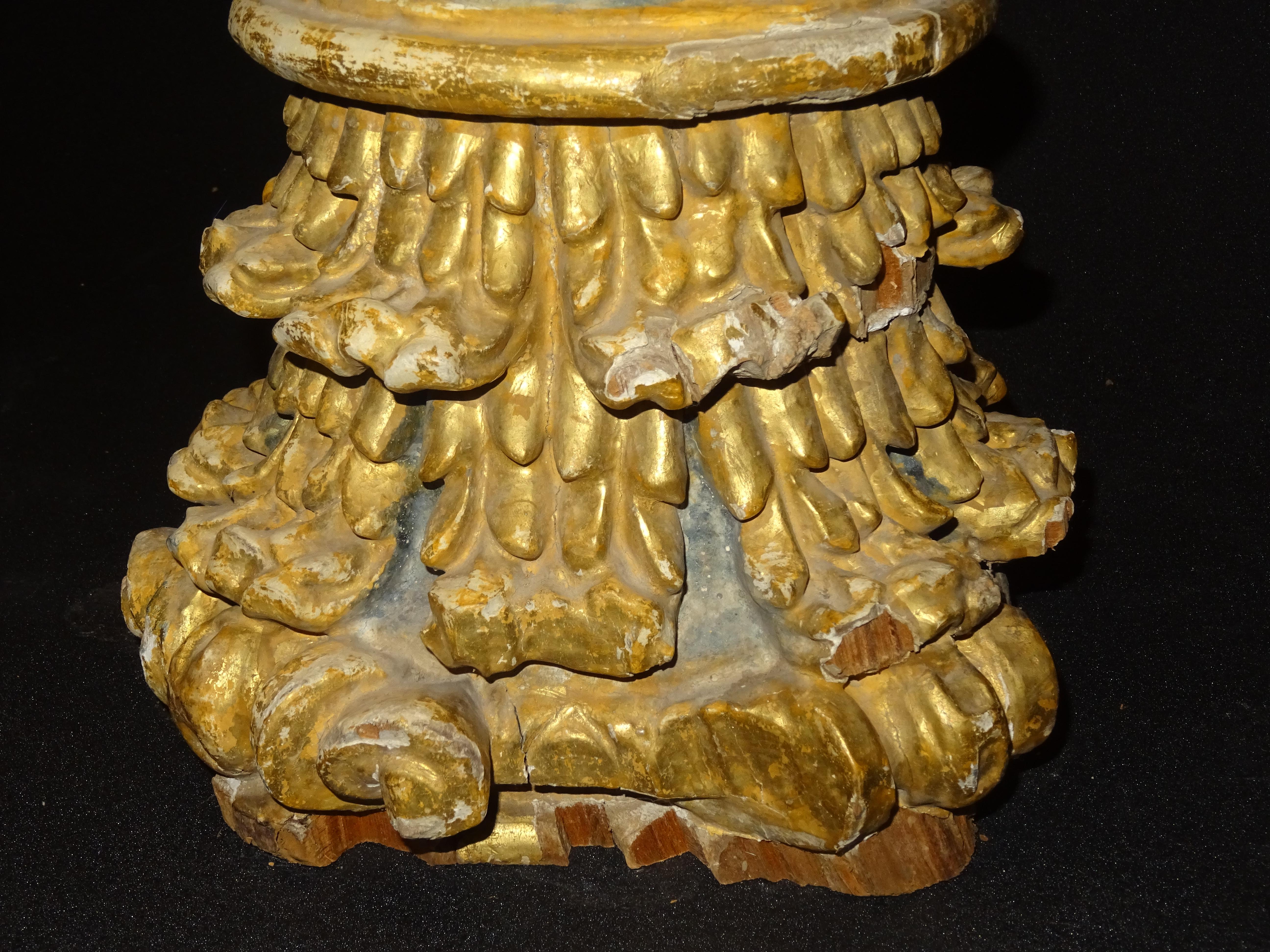 18th Spanish Carved, Gold and Polychrome Wood Baroque Solomonic Column For Sale 4