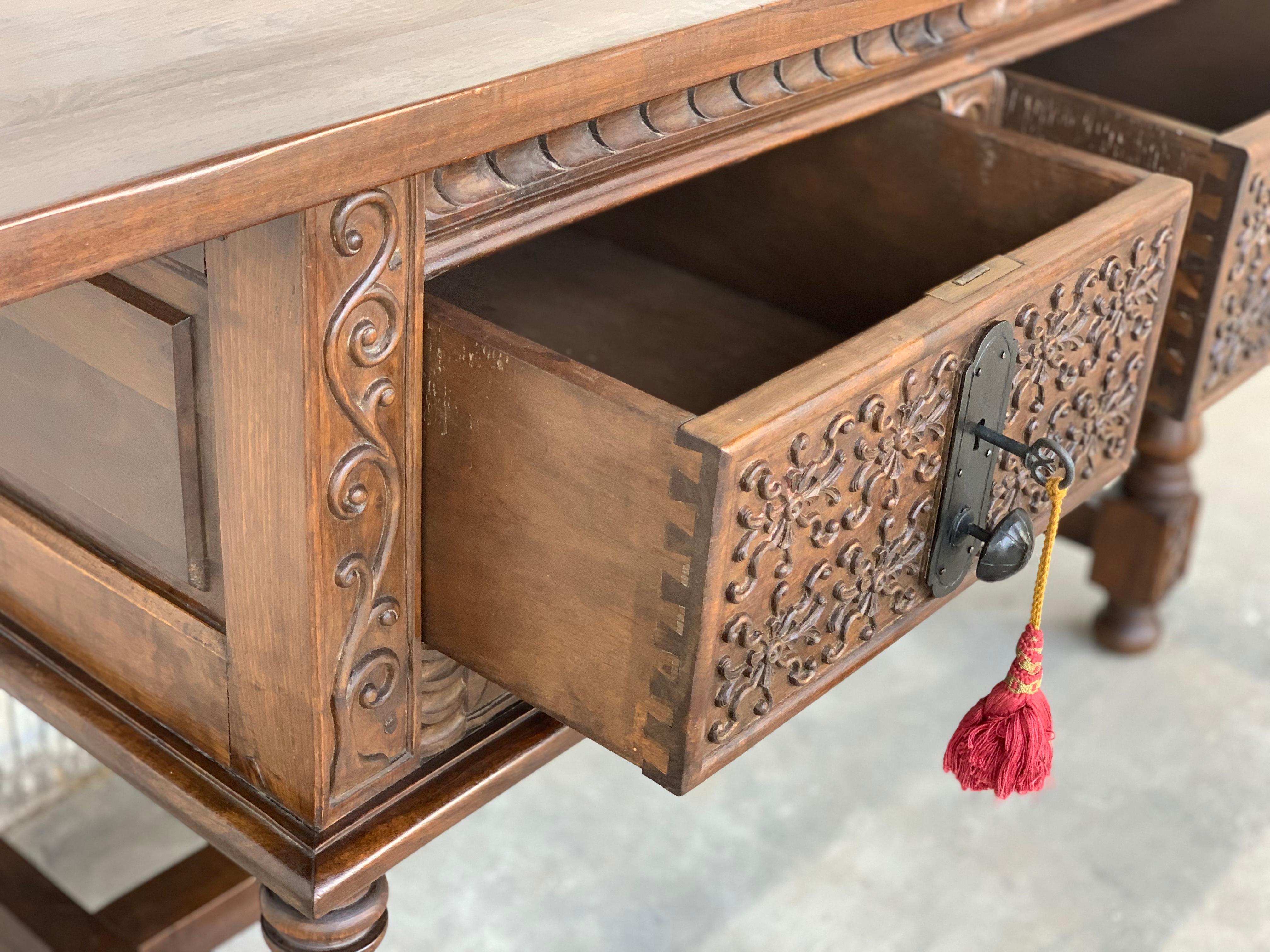 Spanish Console Chest Table with Two Carved Drawers and Original Hardware 3