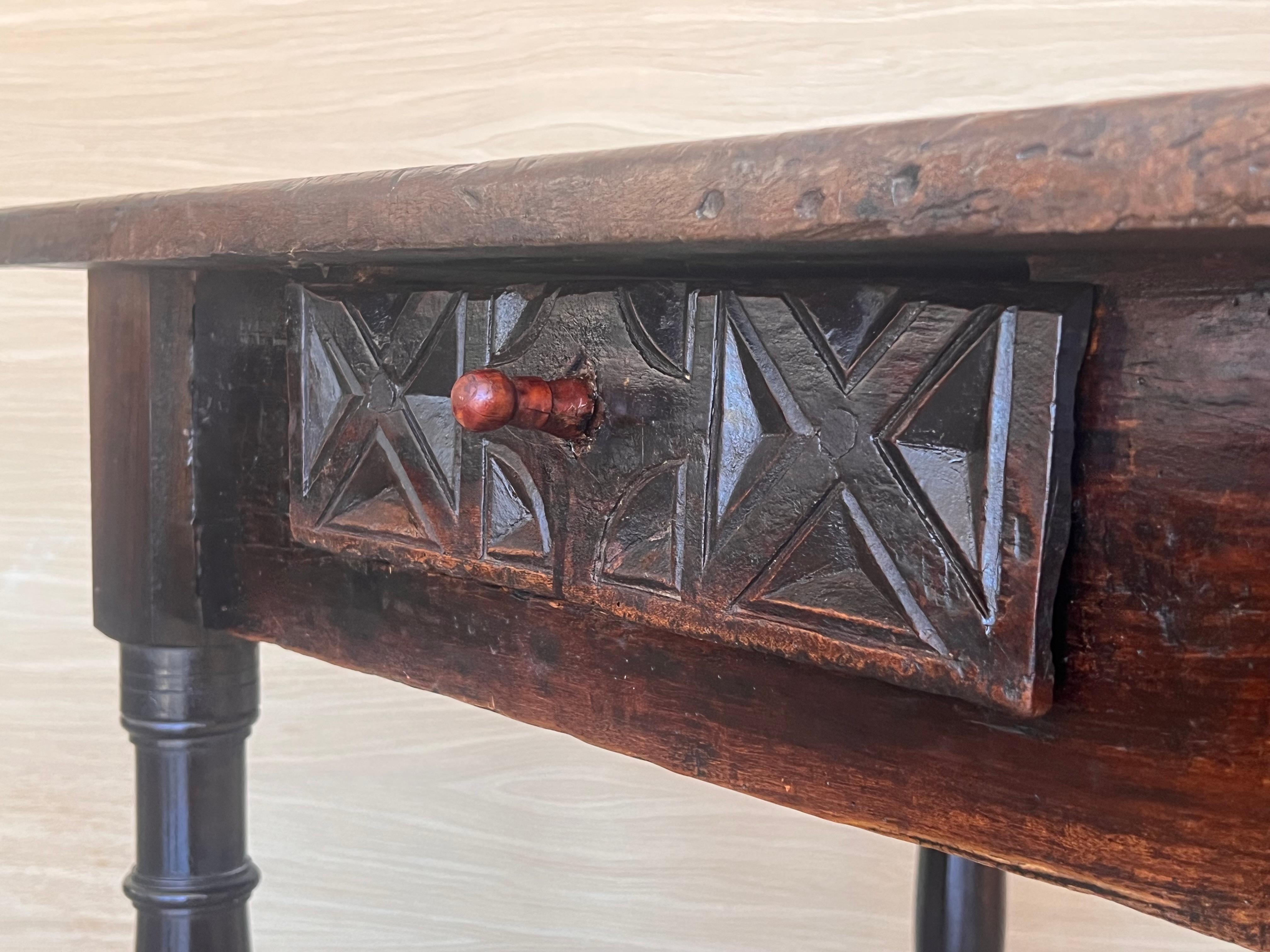18th Spanish Console Table with Carved Drawers and Original Hardware For Sale 4