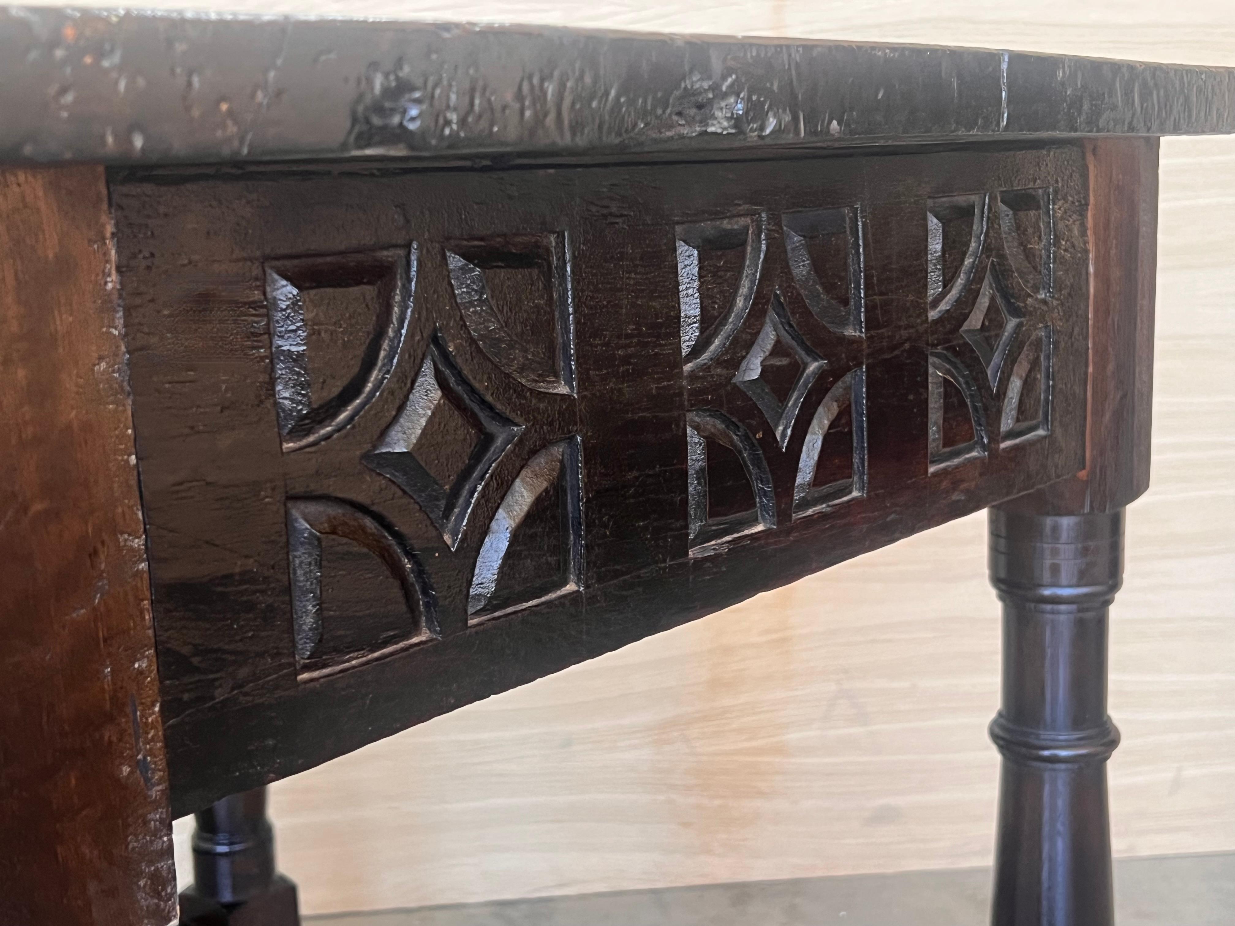 18th Spanish Console Table with Carved Drawers and Original Hardware For Sale 5