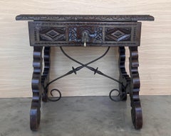 18th Spanish Console Table with Carved Drawers and Original Hardware