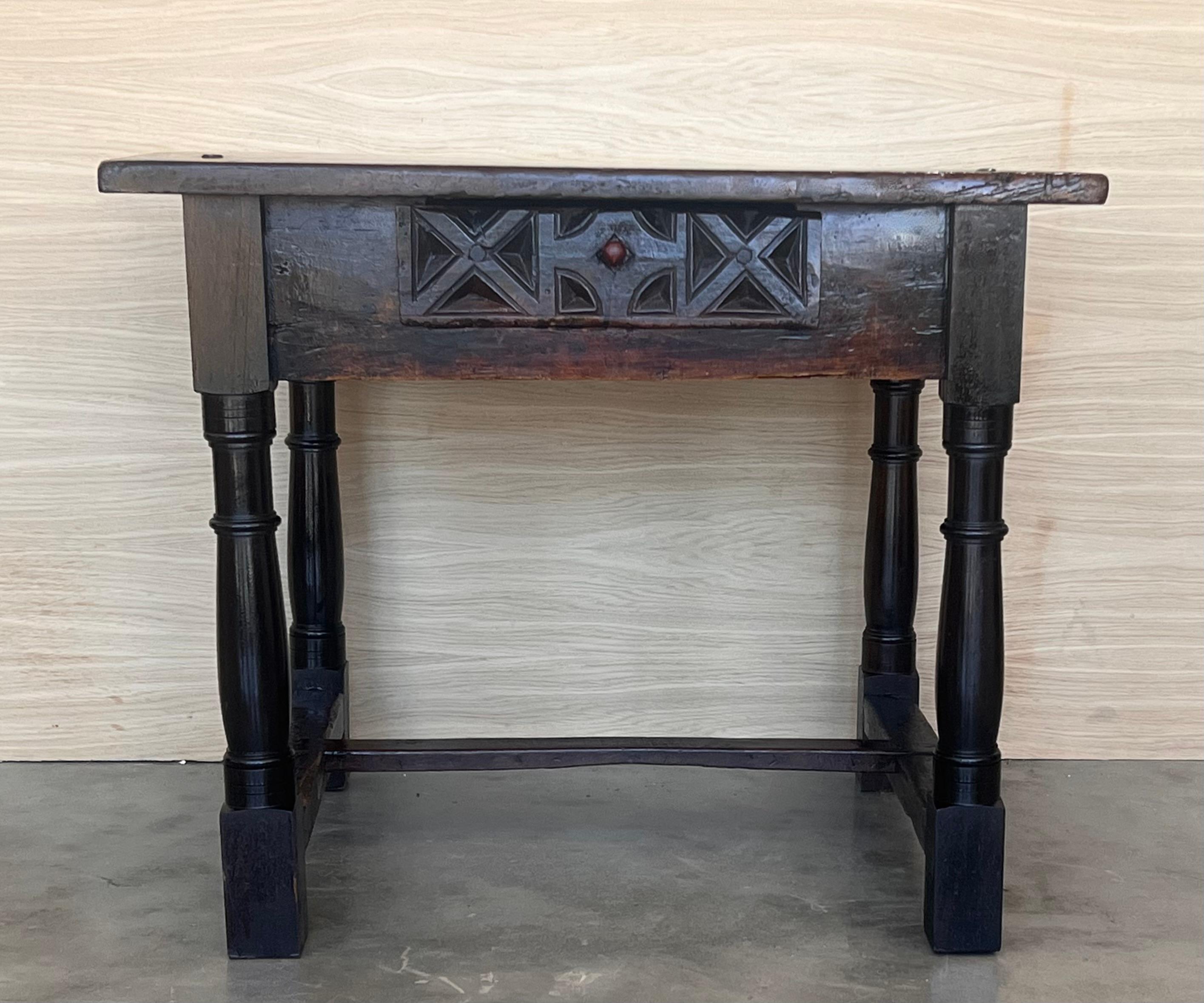 Baroque 18th Spanish Console Table with Carved Drawers and Original Hardware For Sale