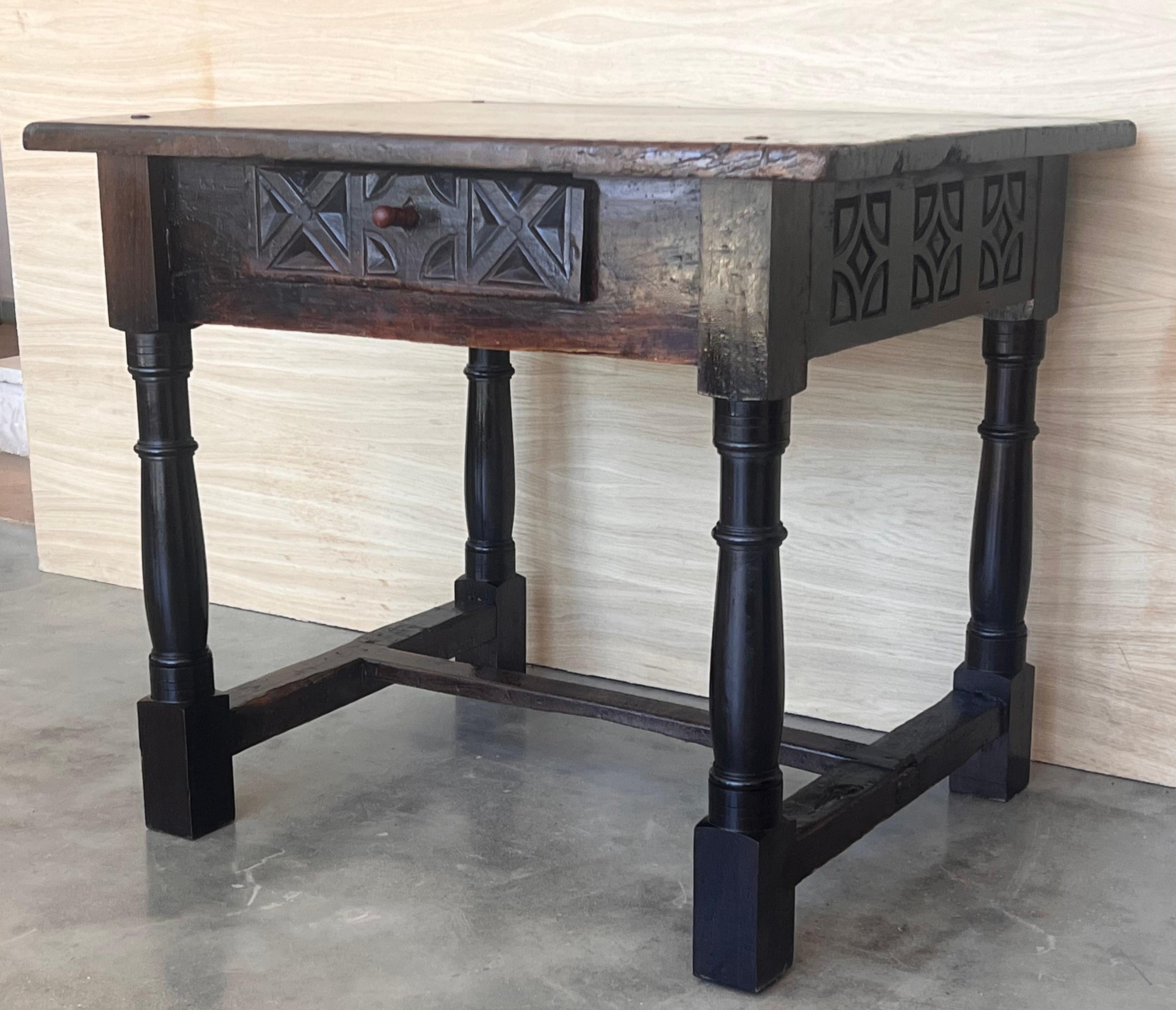 18th Century 18th Spanish Console Table with Carved Drawers and Original Hardware For Sale