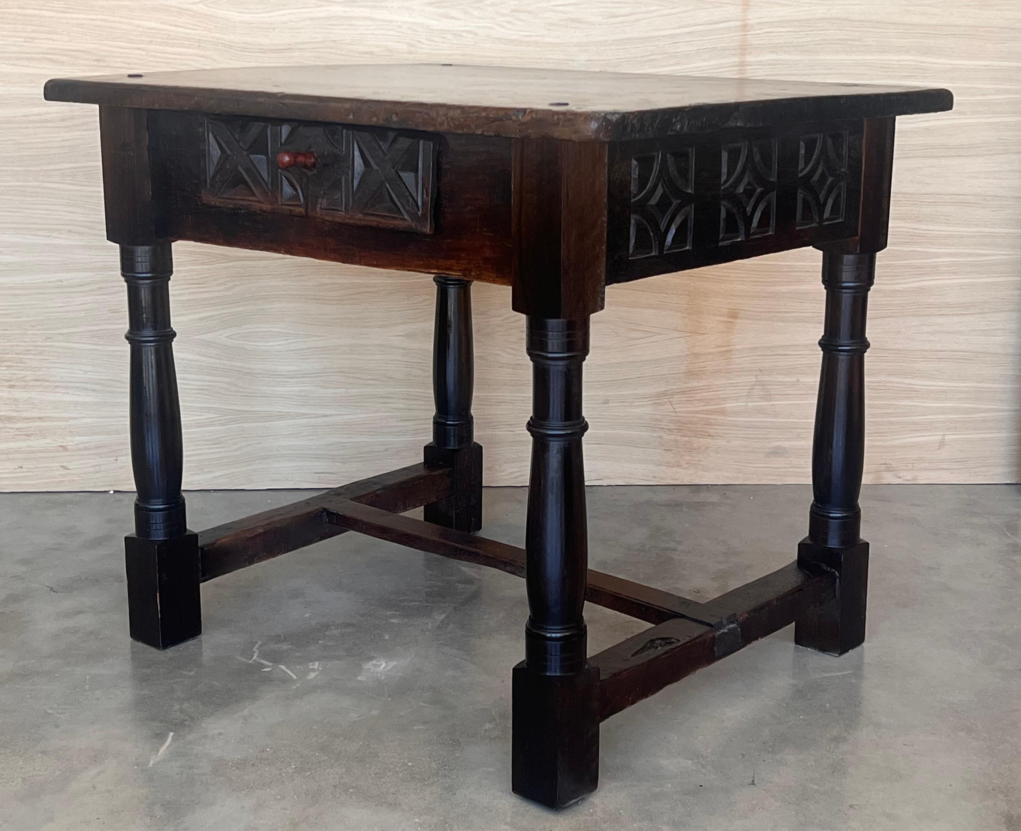 Iron 18th Spanish Console Table with Carved Drawers and Original Hardware For Sale