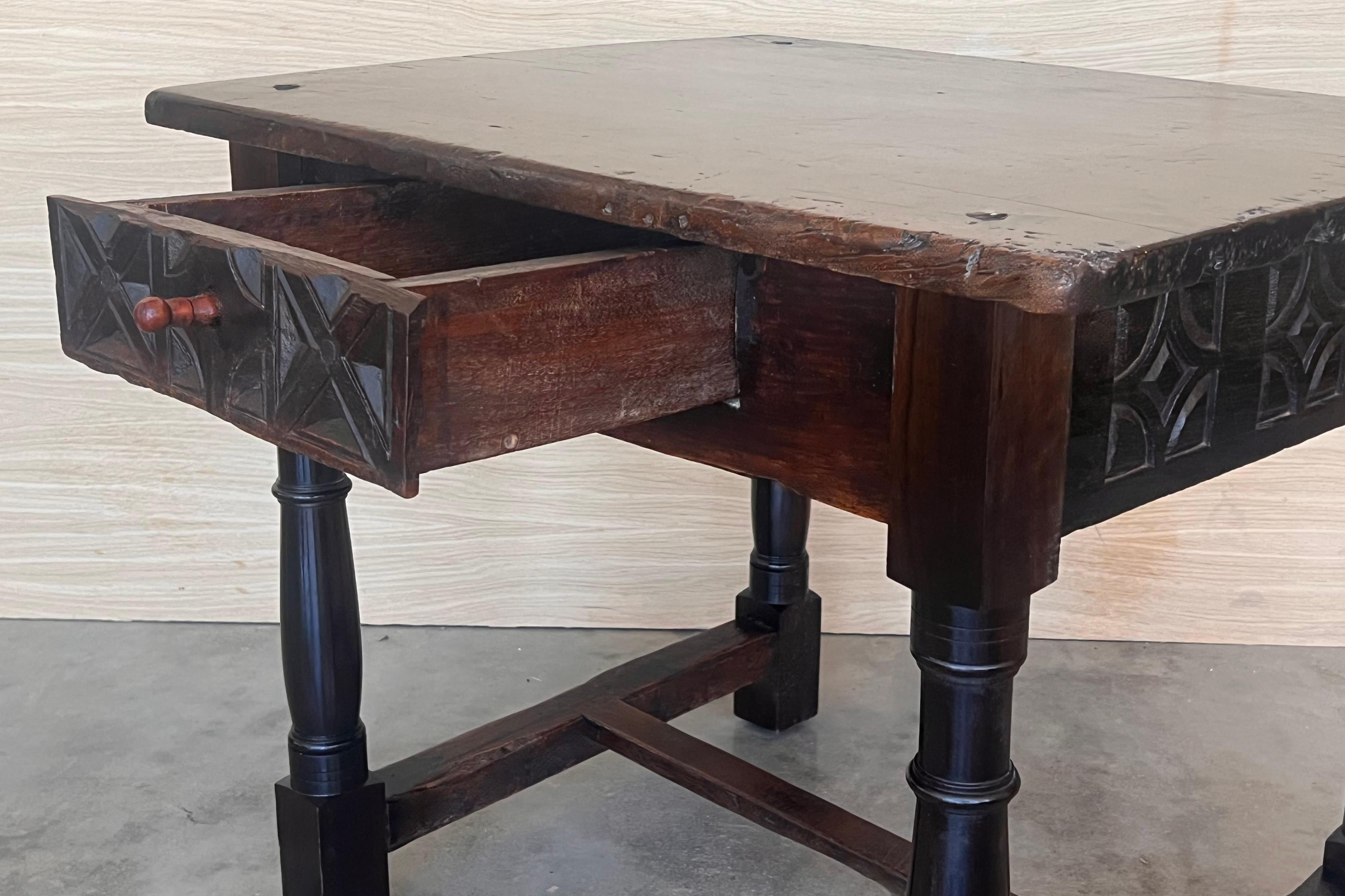 18th Spanish Console Table with Carved Drawers and Original Hardware For Sale 3