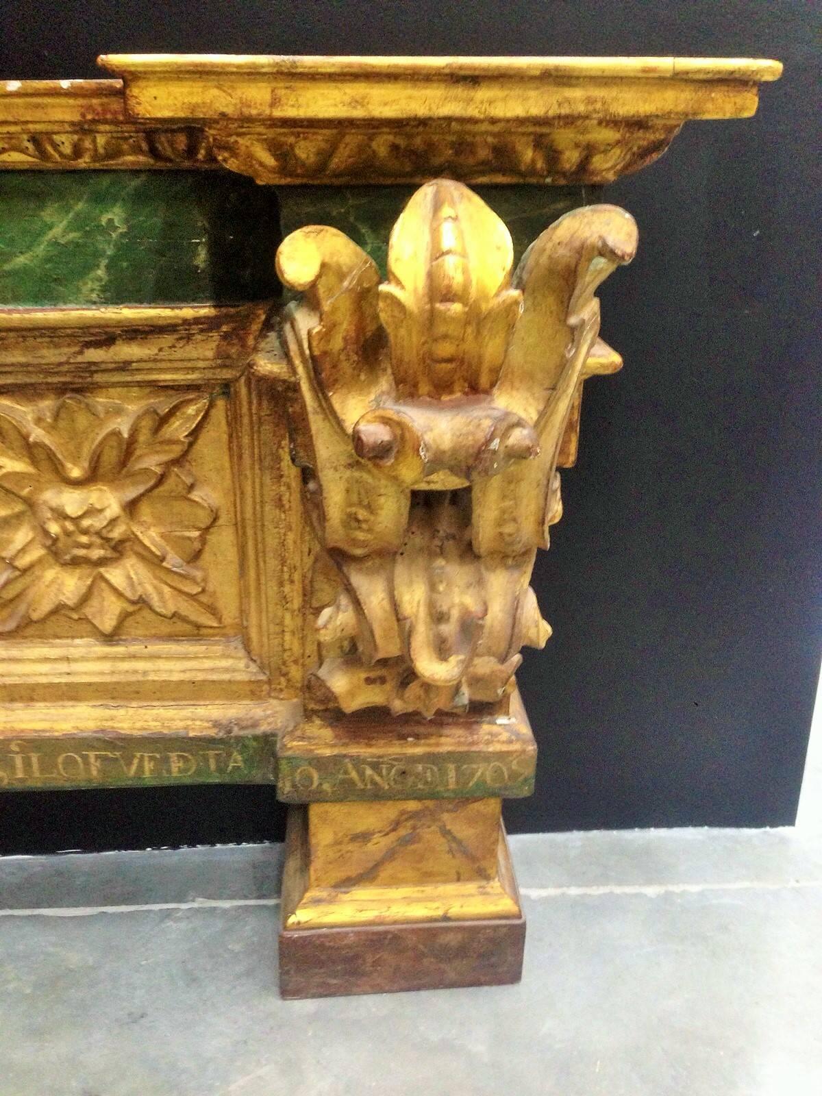 Monumental church Altar console. Original polychromed. Signed by Don Martin Astorgano. Masterpiece. Credenza.