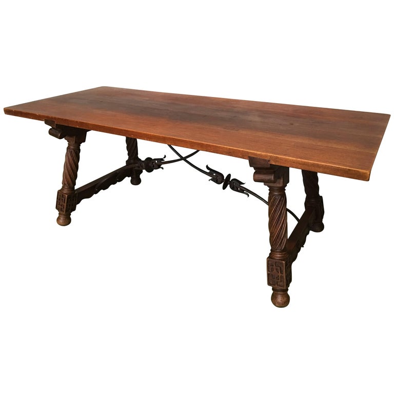 Solomonic Table 18th Spanish Refectory Desk Table with Solomonic Legs and Iron ...