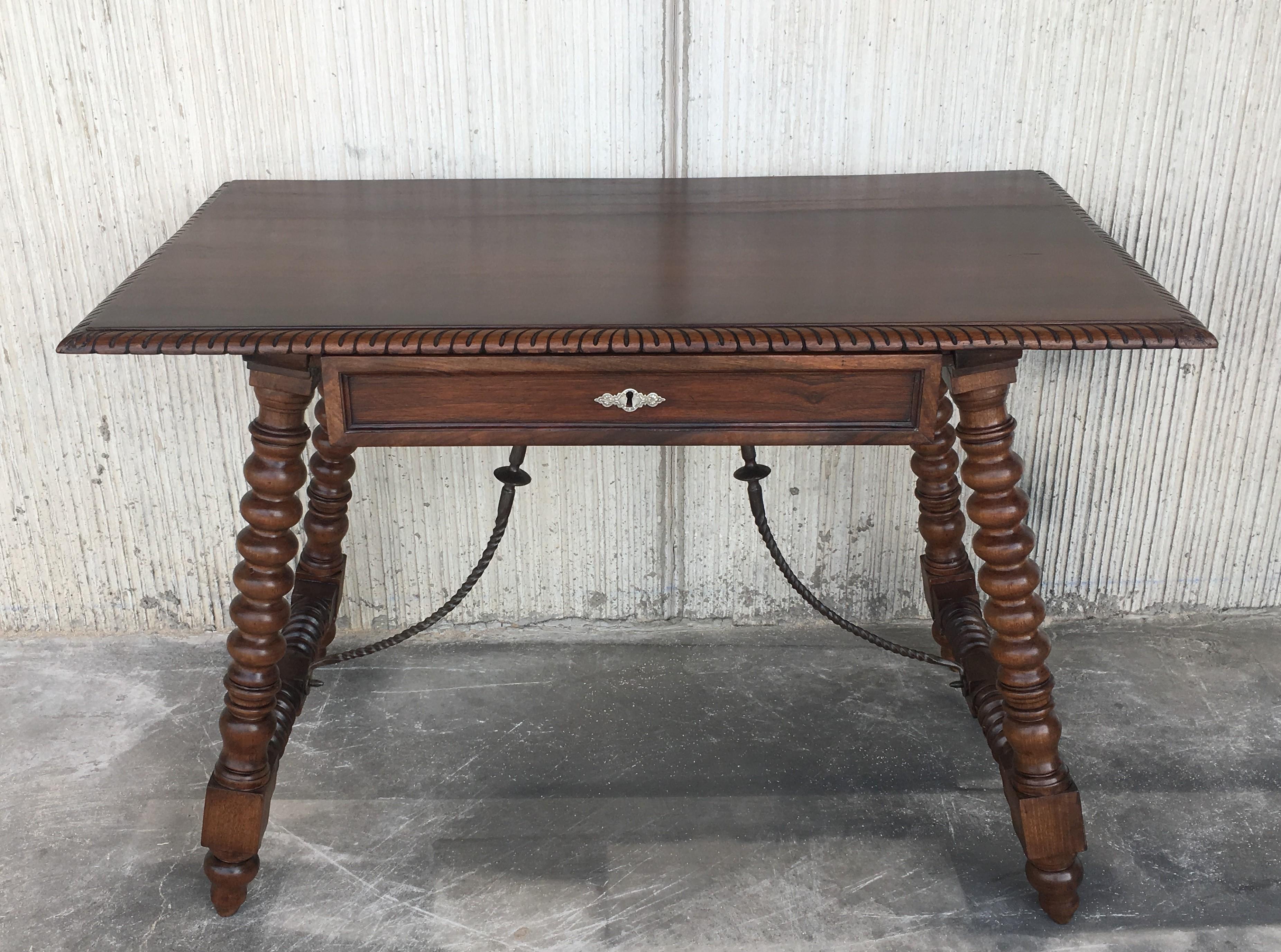 Baroque 18th Spanish Revival Refectory Desk Table with One Drawer