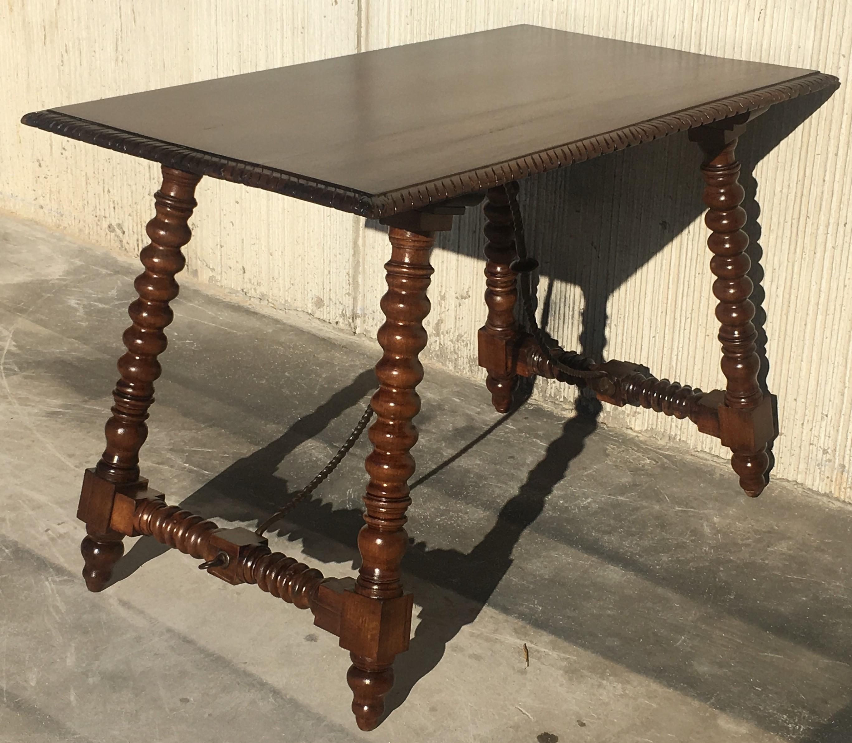 19th Century 18th Spanish Revival Refectory Desk Table with One Drawer