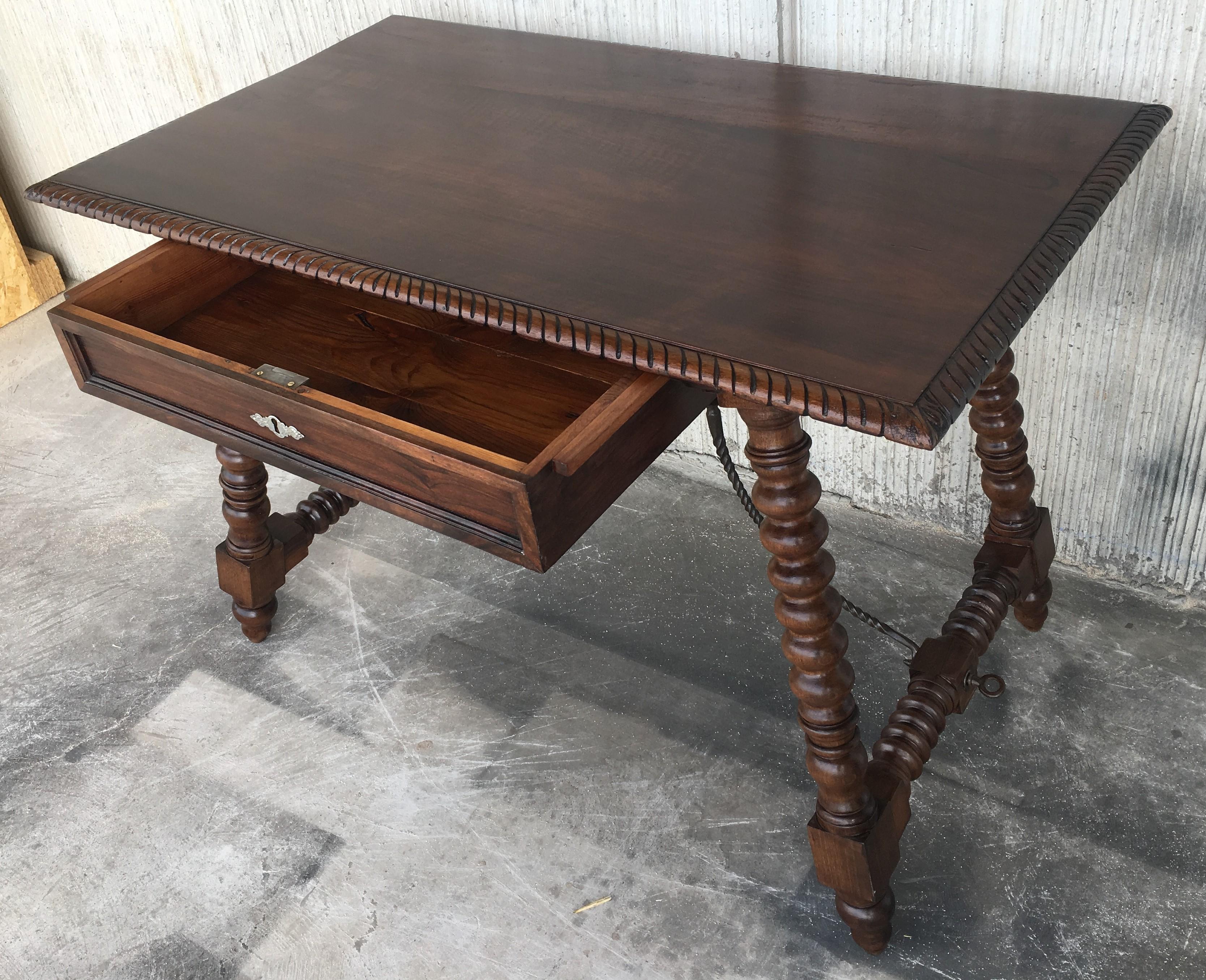 18th Spanish Revival Refectory Desk Table with One Drawer (Eisen)