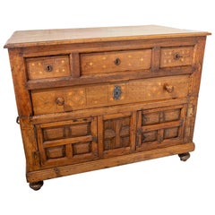 18th Spanish Sacristy Chest of Drawers with Geometric Marquetry