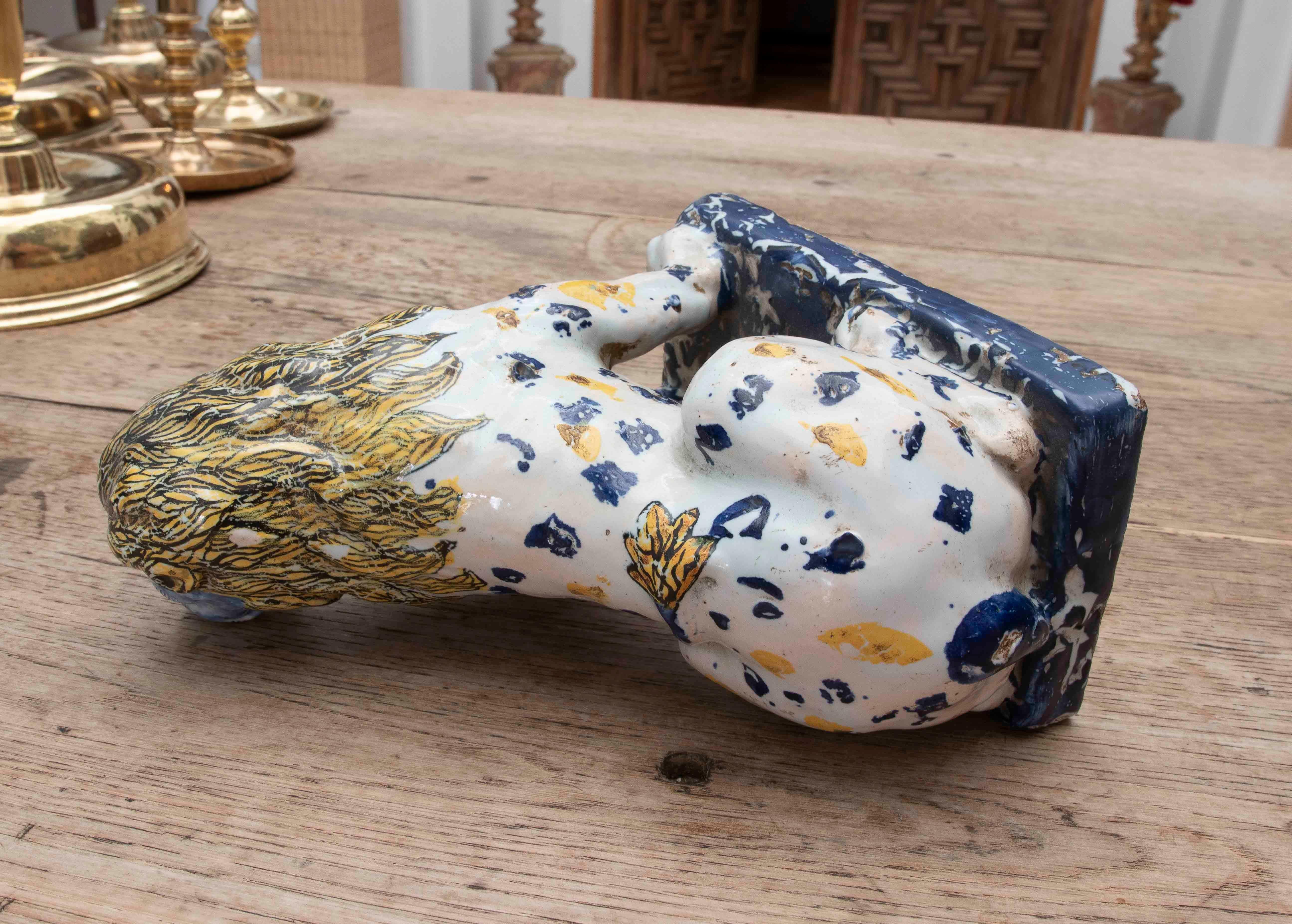 18th Talavera Polychrome Pottery Lion Figure For Sale 5