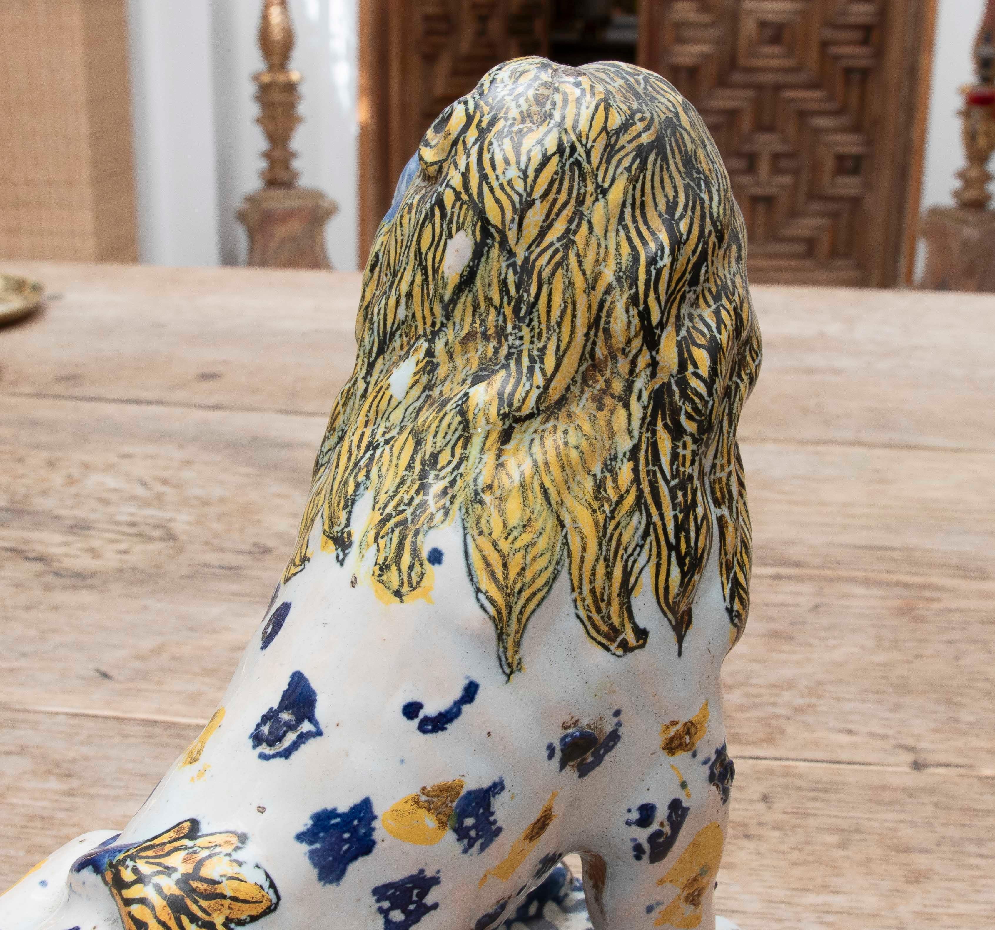 18th Talavera Polychrome Pottery Lion Figure For Sale 6