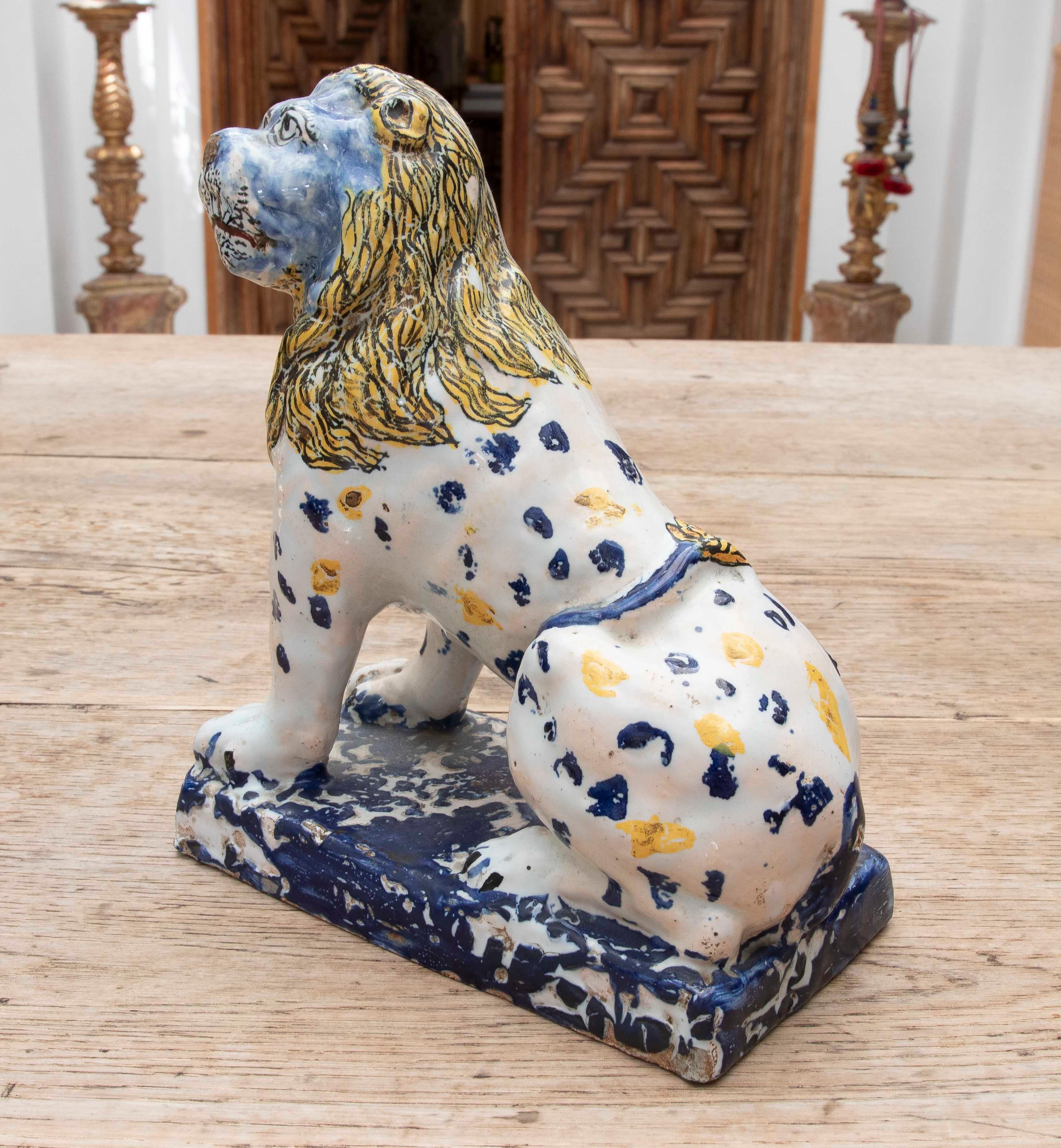 18th Talavera Polychrome Pottery Lion Figure For Sale 1