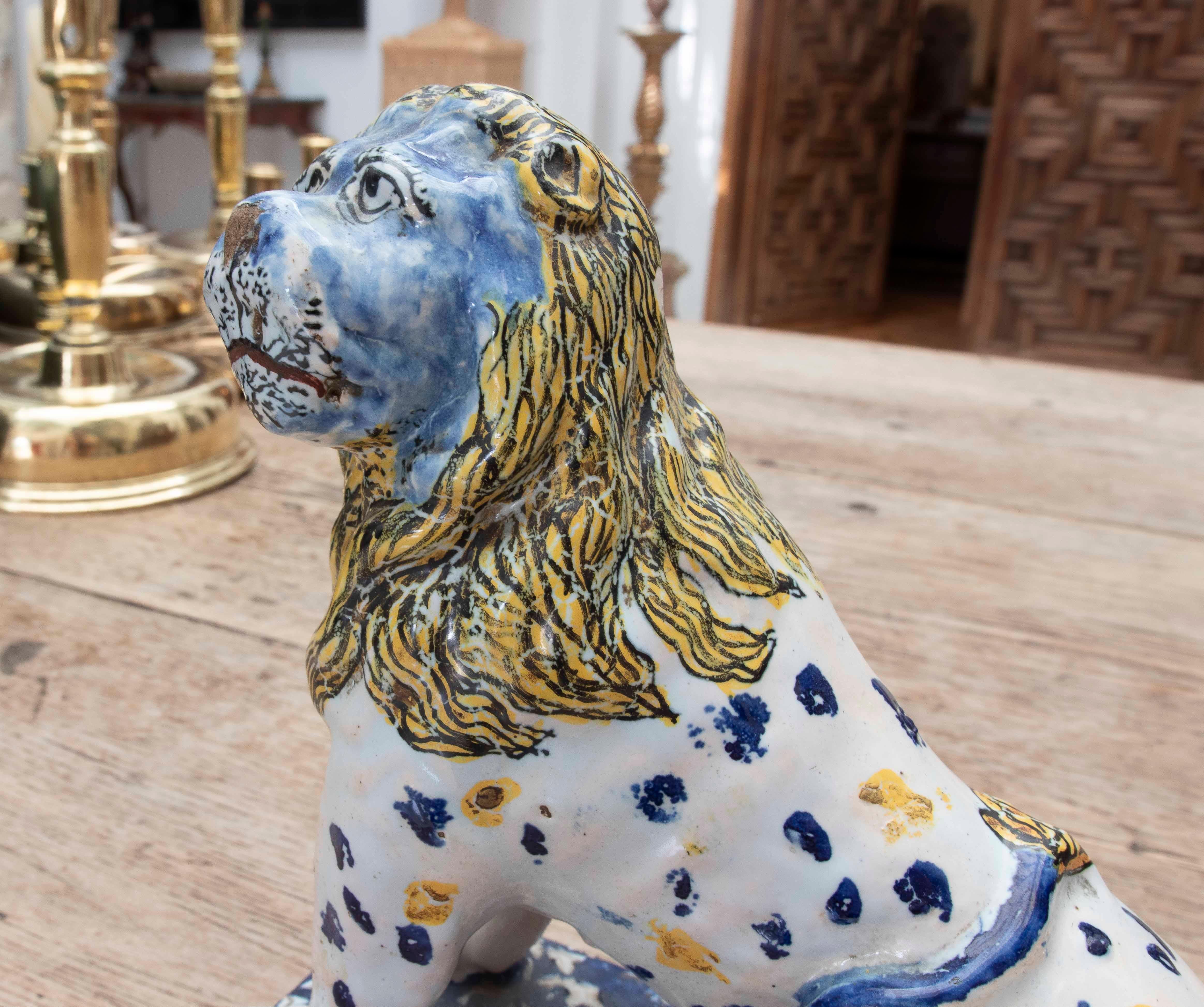 18th Talavera Polychrome Pottery Lion Figure For Sale 2