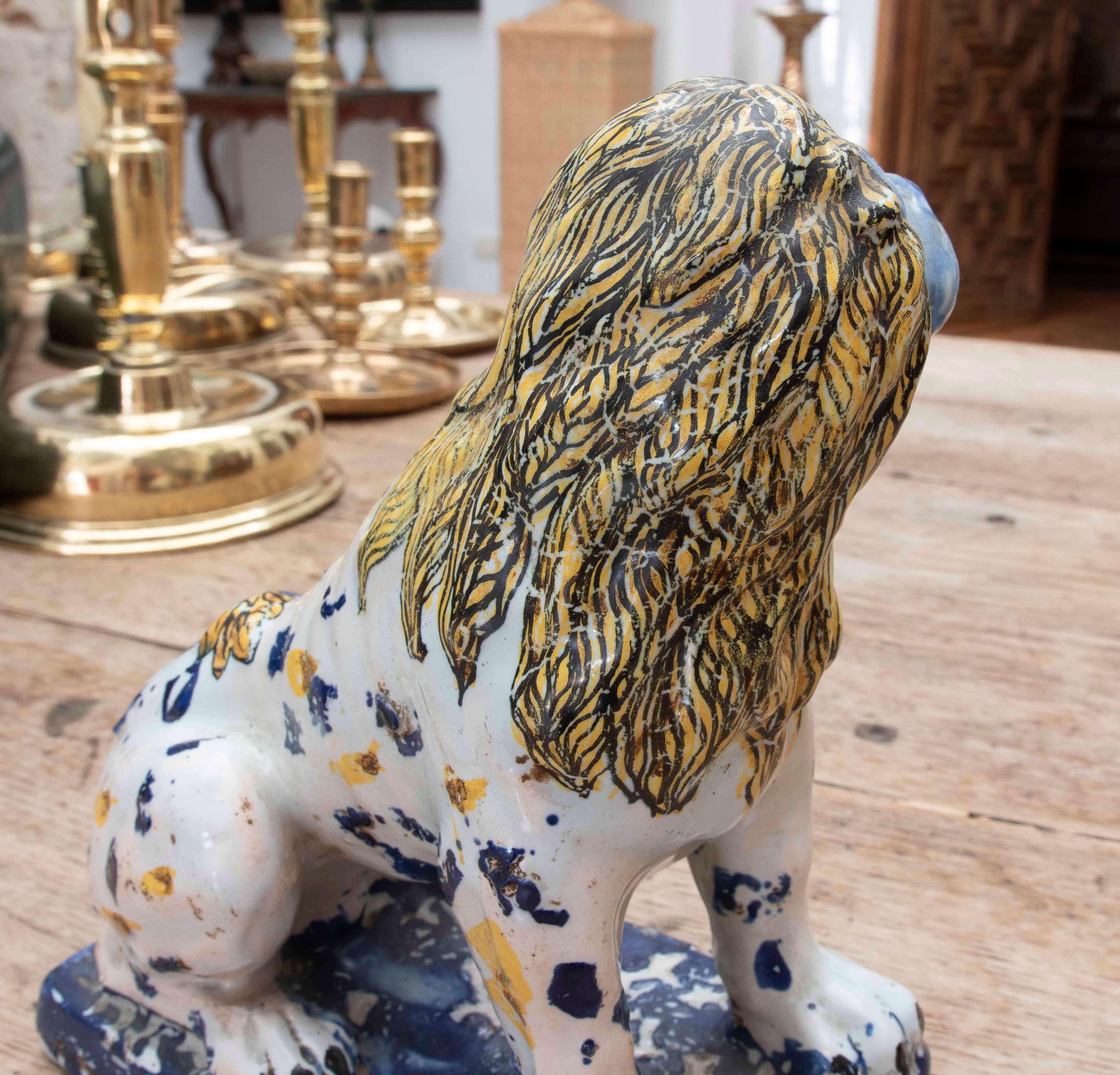 18th Talavera Polychrome Pottery Lion Figure For Sale 3