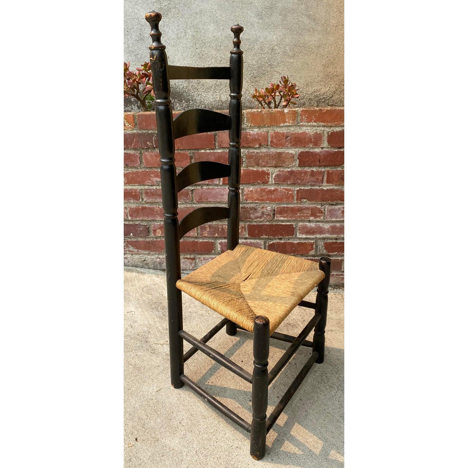 18th-19th century American ladder back chair

Classic ladder back chair with rush seat

Measures: 18