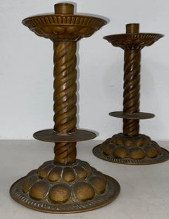 18th to 19th Century Hammered Copper Candle Holders