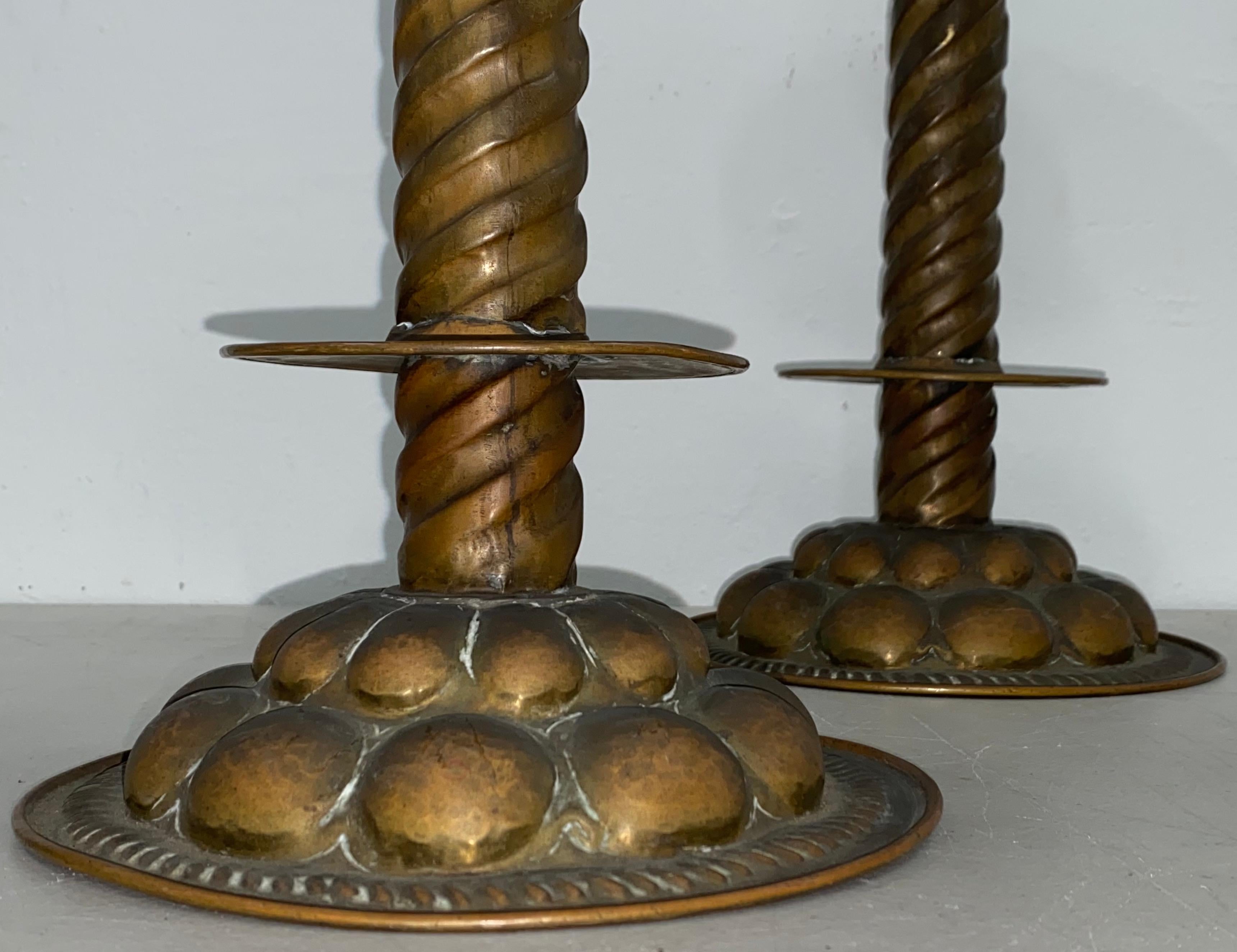 American 18th to 19th Century Hammered Copper Candle Holders For Sale