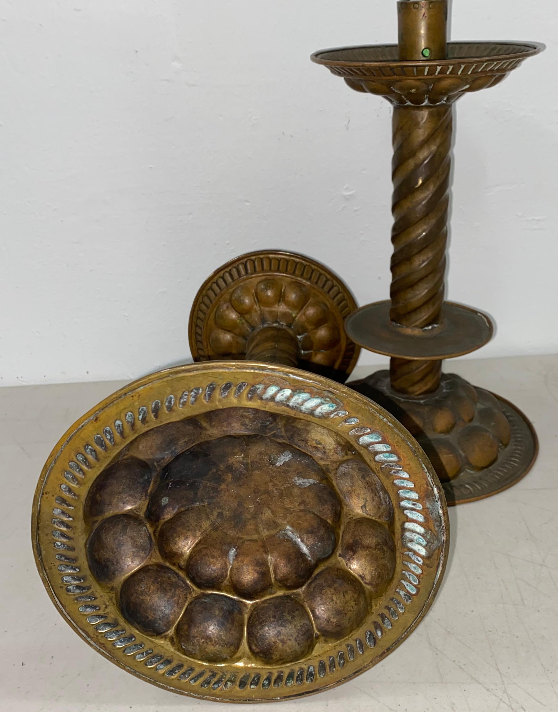 18th to 19th Century Hammered Copper Candle Holders For Sale 1
