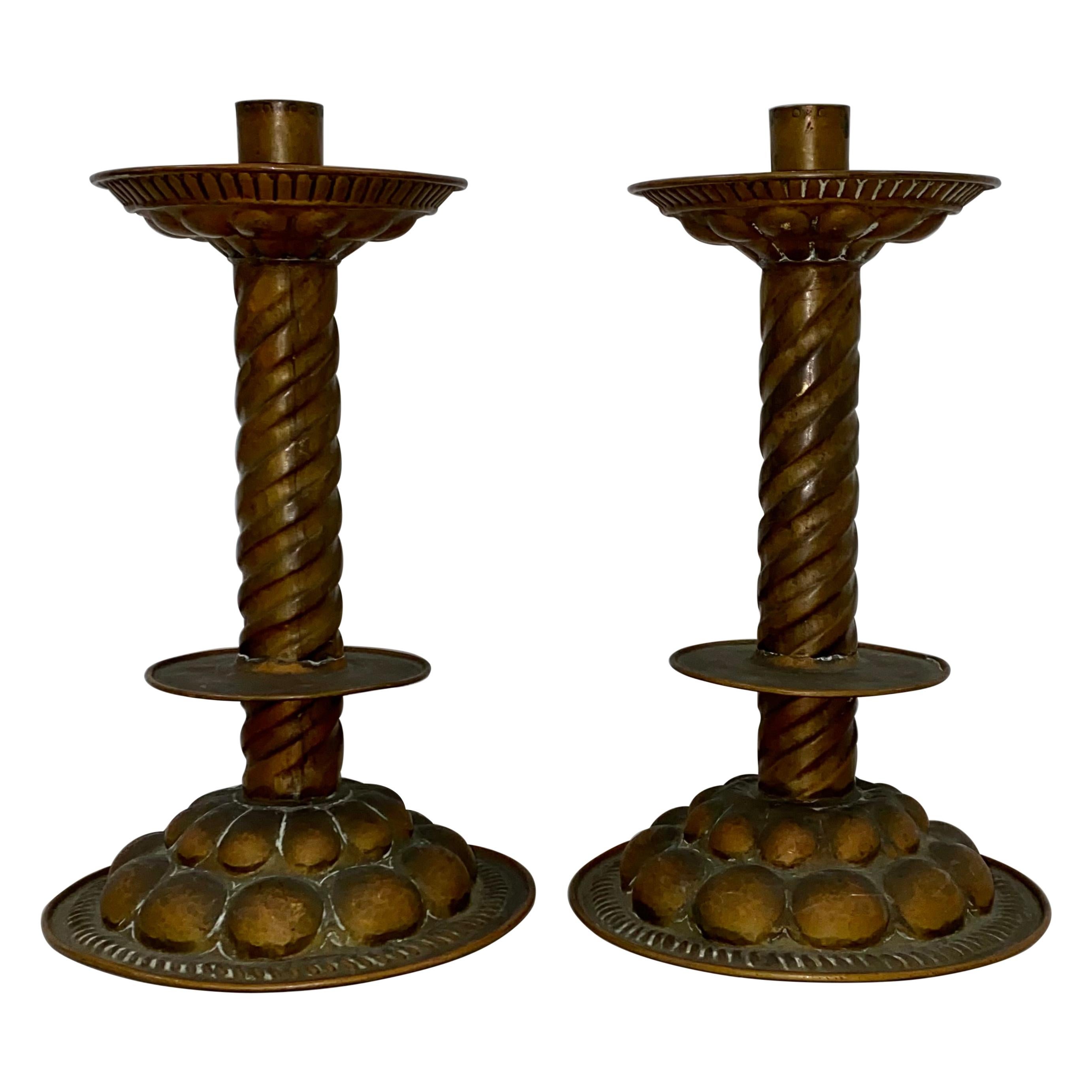 18th to 19th Century Hammered Copper Candle Holders