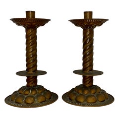 18th to 19th Century Hammered Copper Candle Holders