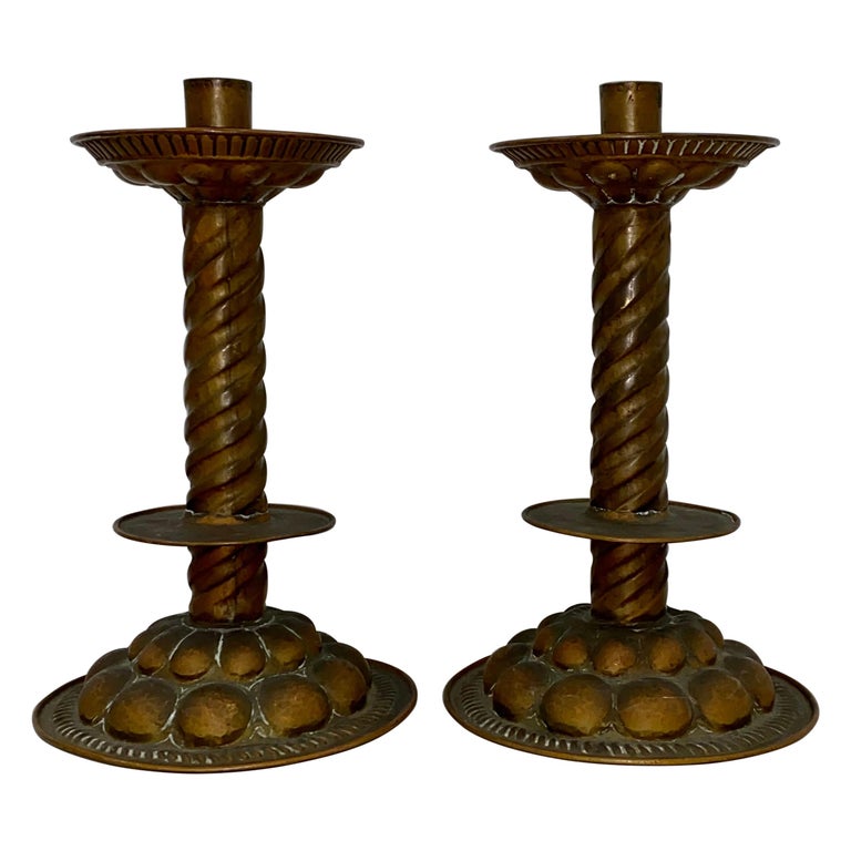 18th to 19th Century Hammered Copper Candle Holders For Sale at 1stDibs