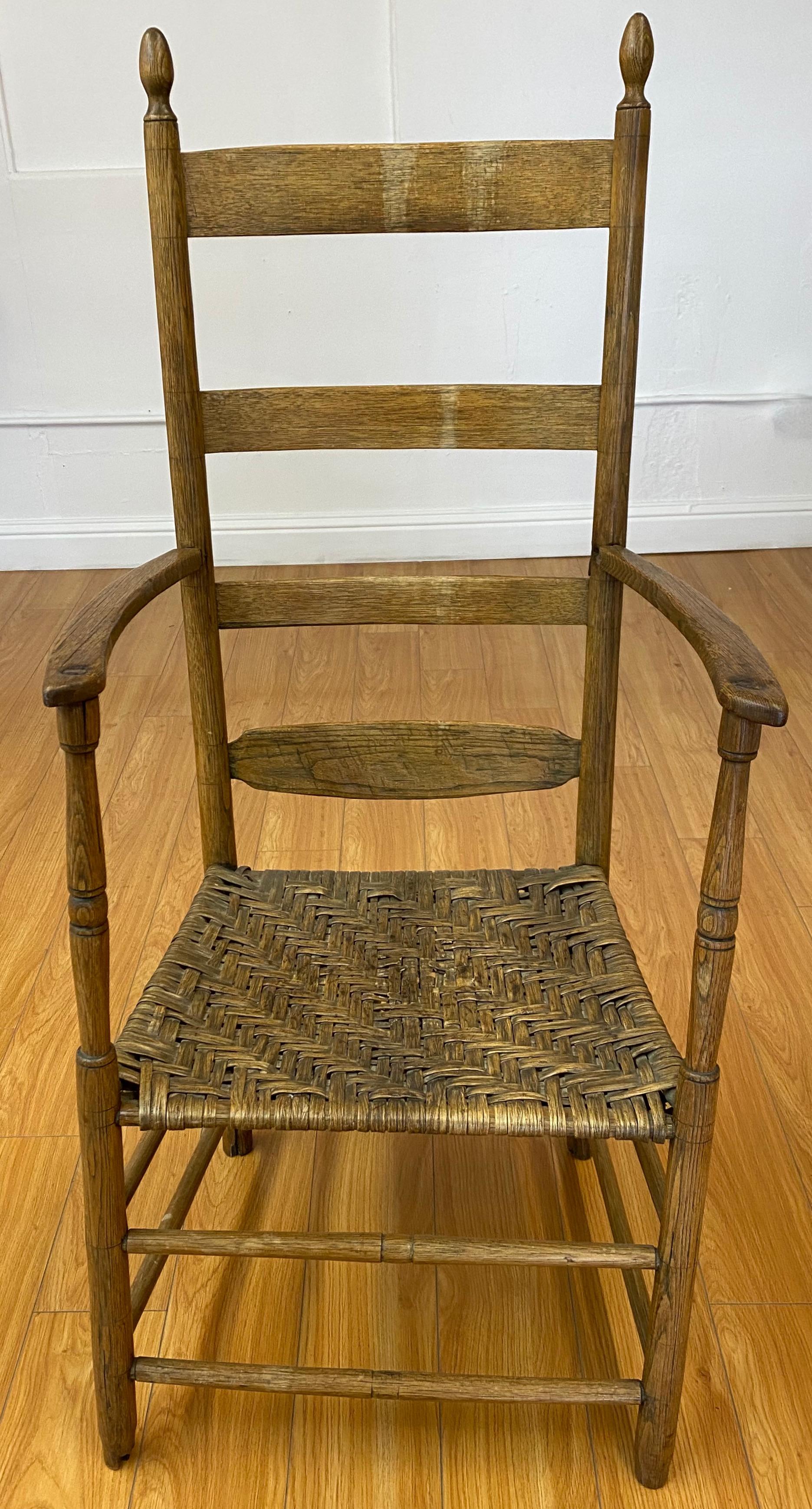 American Colonial 18th to 19th Century Ladder Back Chair with Reed Seat