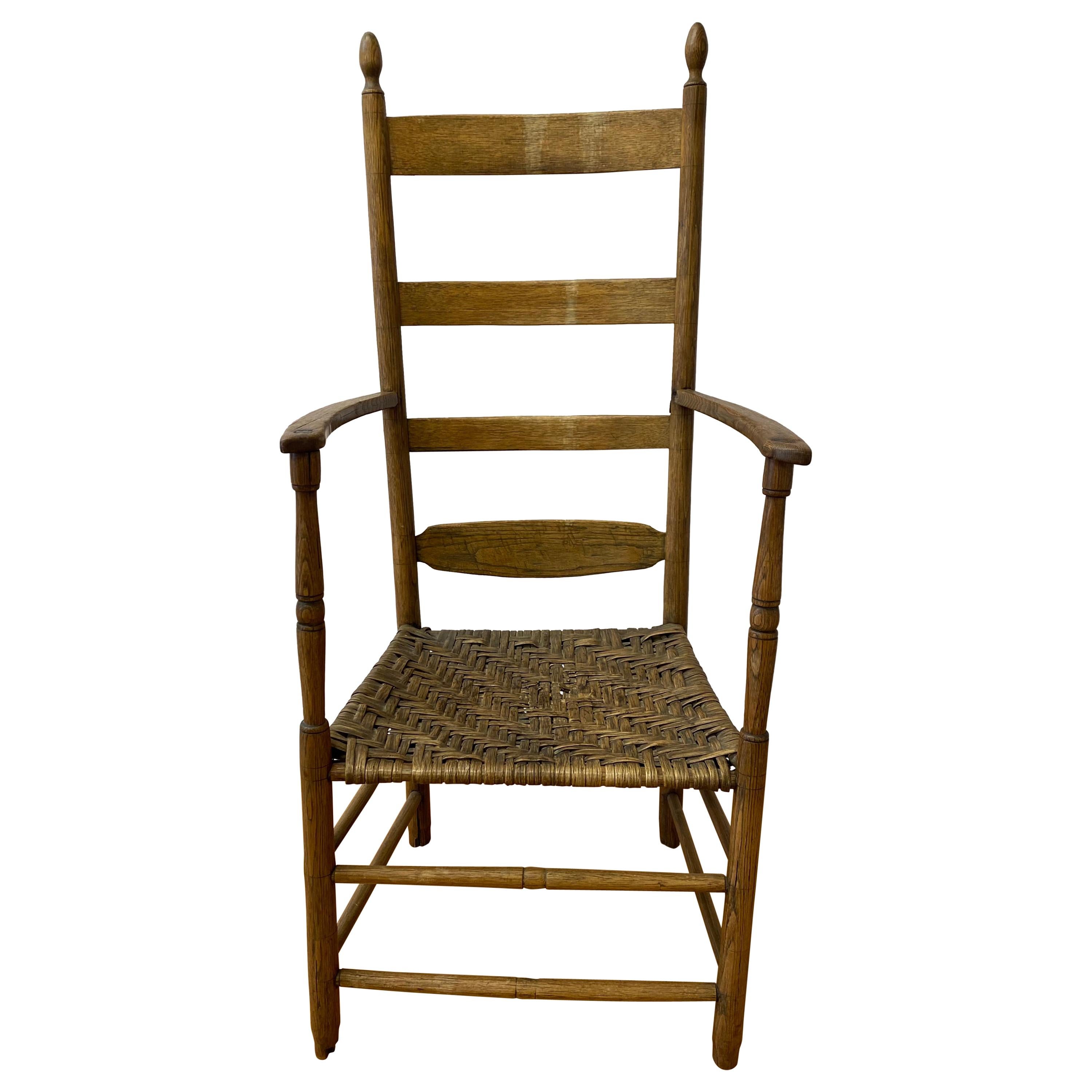 18th to 19th Century Ladder Back Chair with Reed Seat